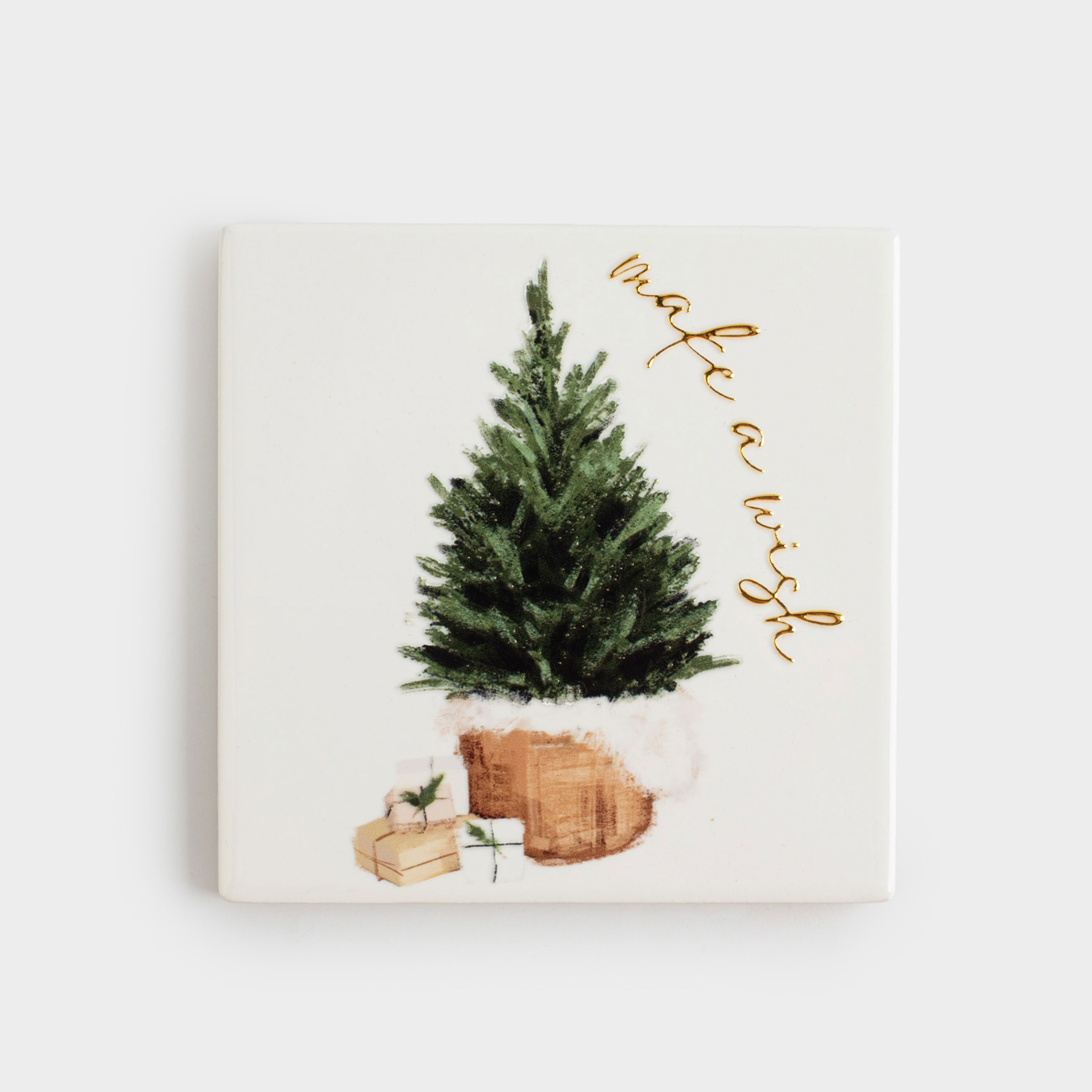 Подставка под кружку 11х11 см квадратная керамикапробка белая Елка с подарками Fir tree 349₽