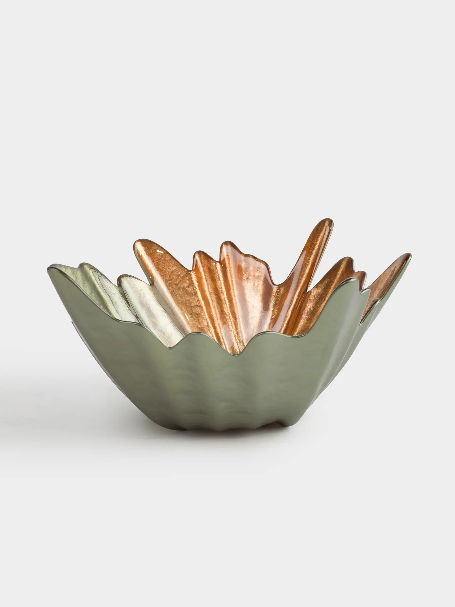 Ваза для фруктов, 34х28х16 см, стекло, янтарно-зеленая, Лист, Leaves, image-0