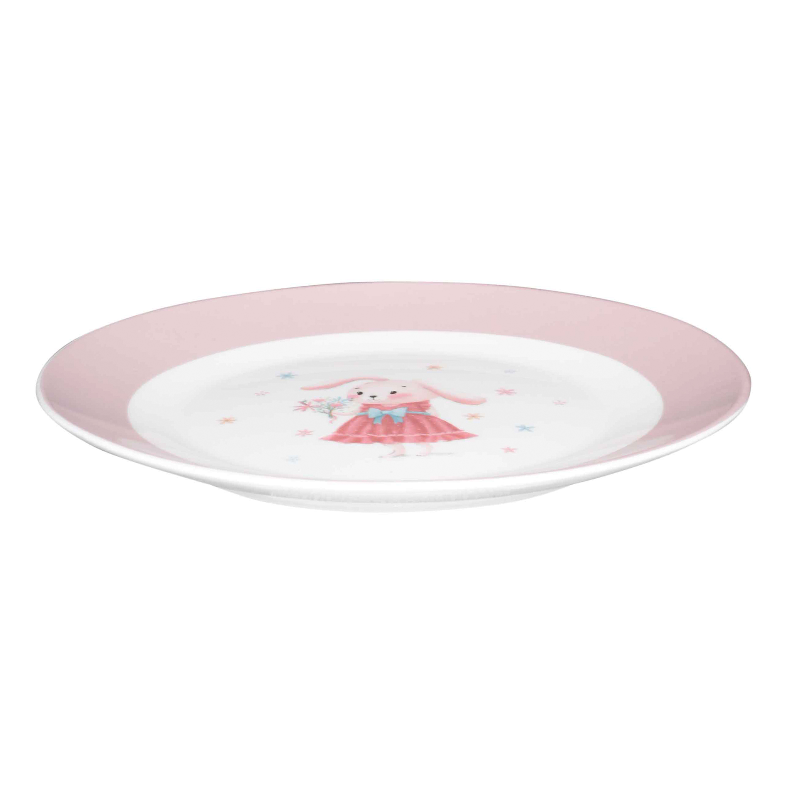 Тарелка закусочная, детская, 19 см, фарфор N, бело-розовая, Крольчиха с цветами, Ideas life изображение № 2