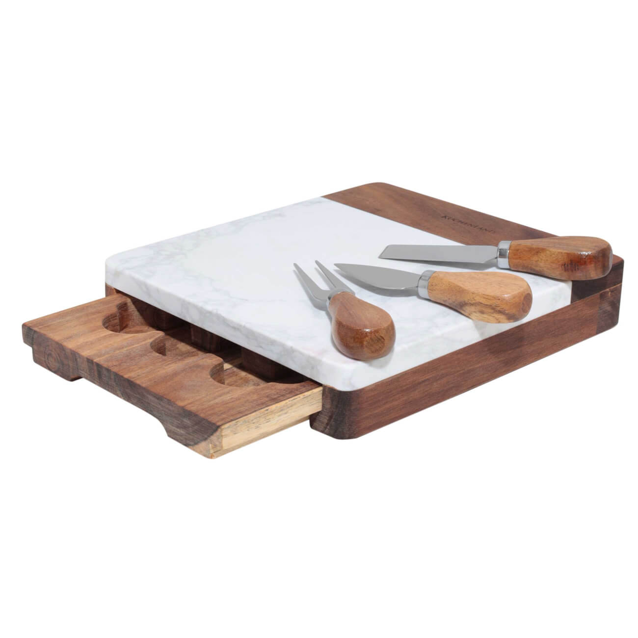 Набор для сыра, 4 пр, доска-ящик для хранения, мрамор/дерево, Marble корзина для хранения с ручками доляна мрамор 28×16×14 см серый
