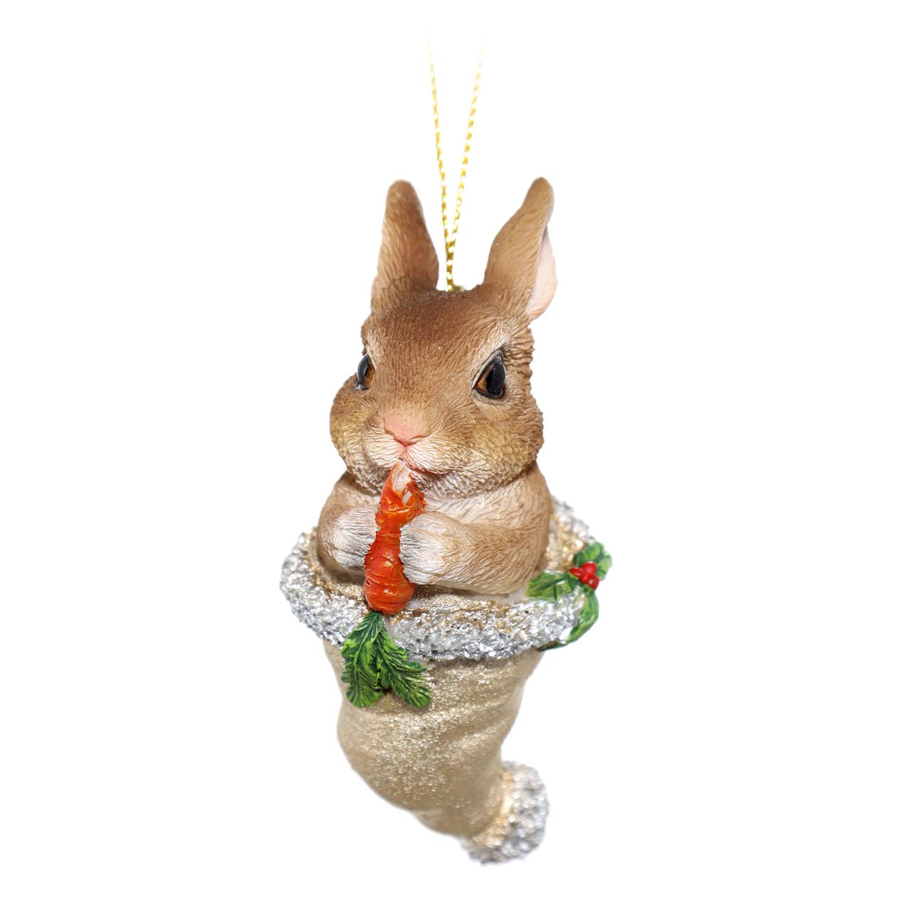 

Игрушка елочная, 8 см, полирезин, Кролик в колпаке с морковкой, Rabbit