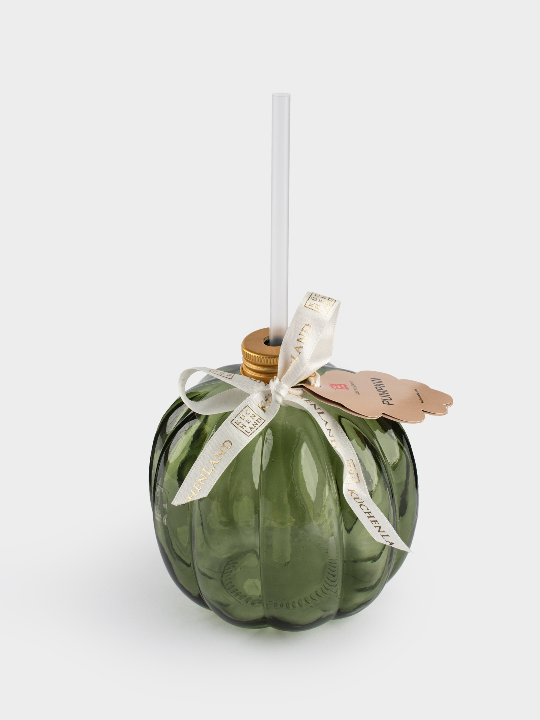 Банка для напитков, 600 мл, с крышкой и трубочкой, стекло, зеленая, Тыква, Pumpkin, image-3