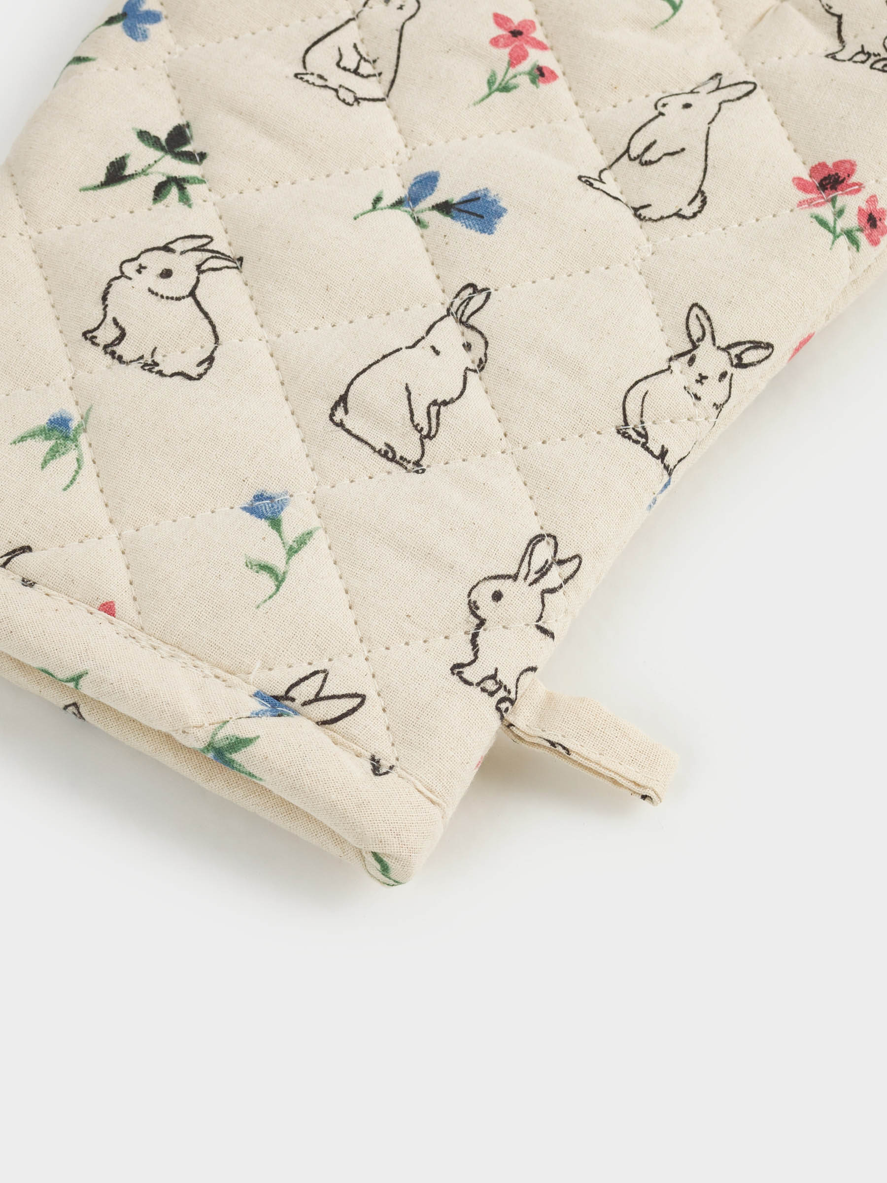 Прихватка-варежка, 18x32 см, хлопок, молочная, Кролики и цветы, El flora rabbit, image-1