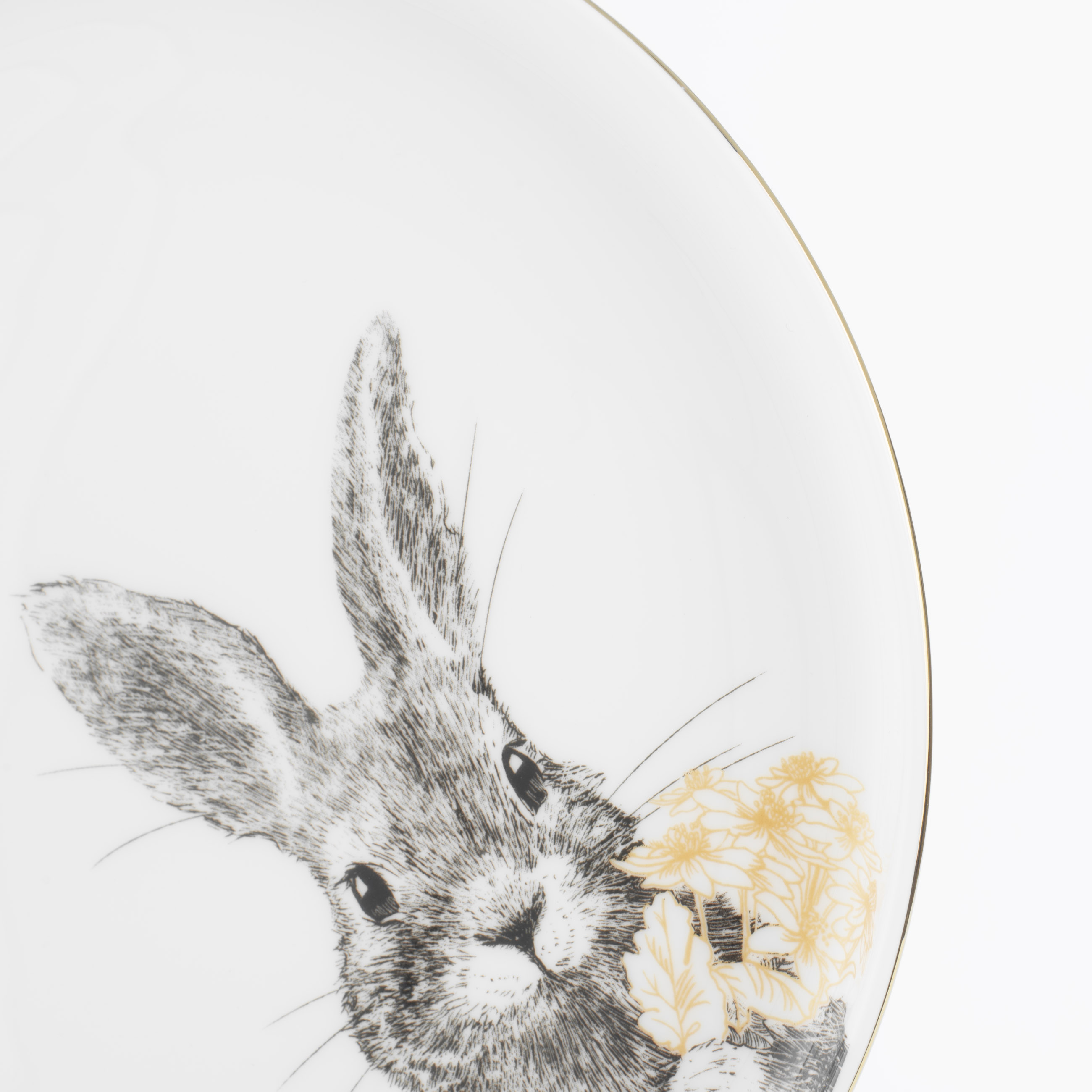 Тарелка десертная, 20 см, фарфор F, белая, с золотистым кантом, Кролик с цветами, Rabbit gold изображение № 5