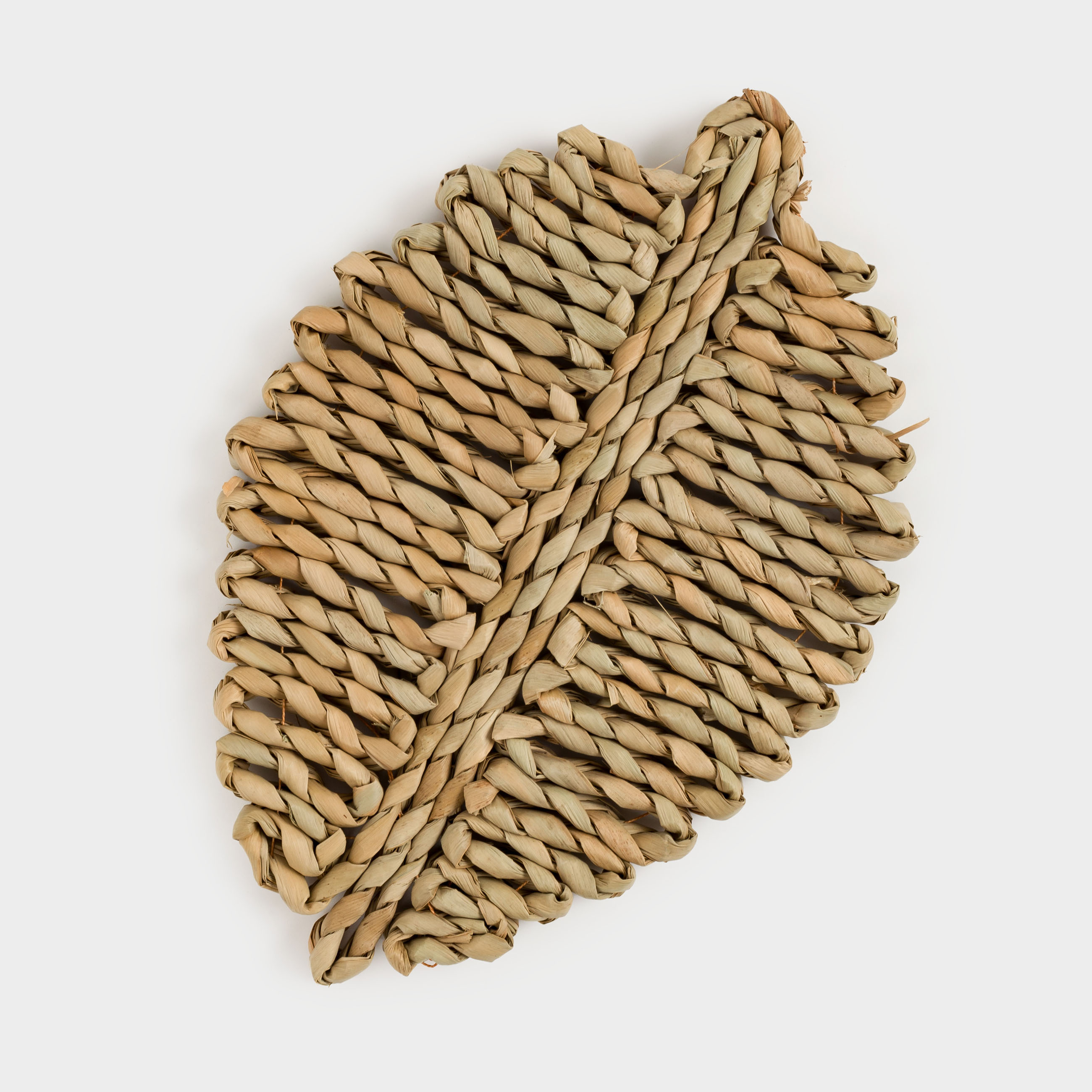 Подставка под горячее, 16x24 см, рогоз, фигурная, песочная, Лист, Braided