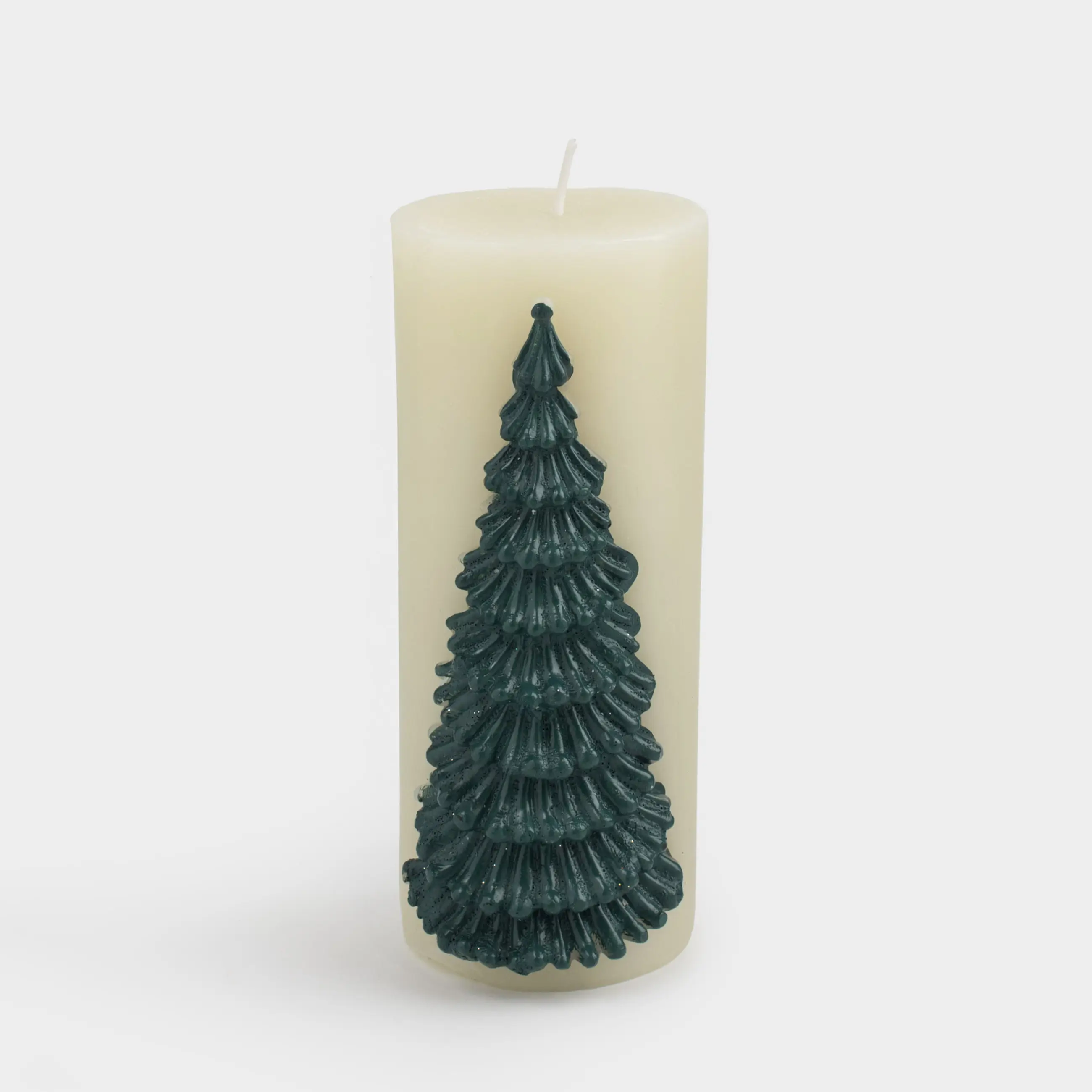Свеча, 6х15 см, цилиндрическая, молочно-зеленая, Елка, Fir candle