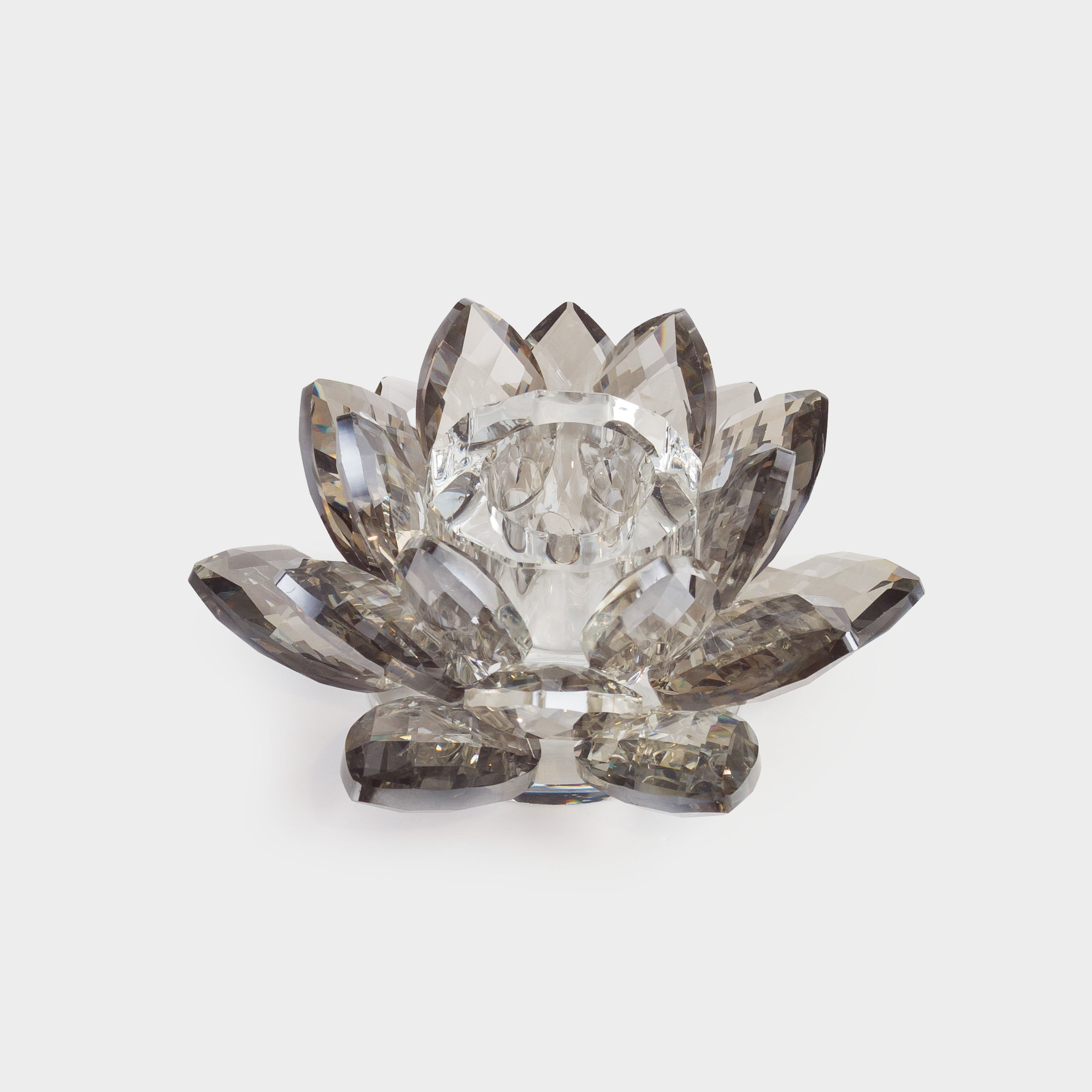 Подсвечник, 11 см, для тонкой свечи, кристальное стекло, серый, Цветок, Crystal flower