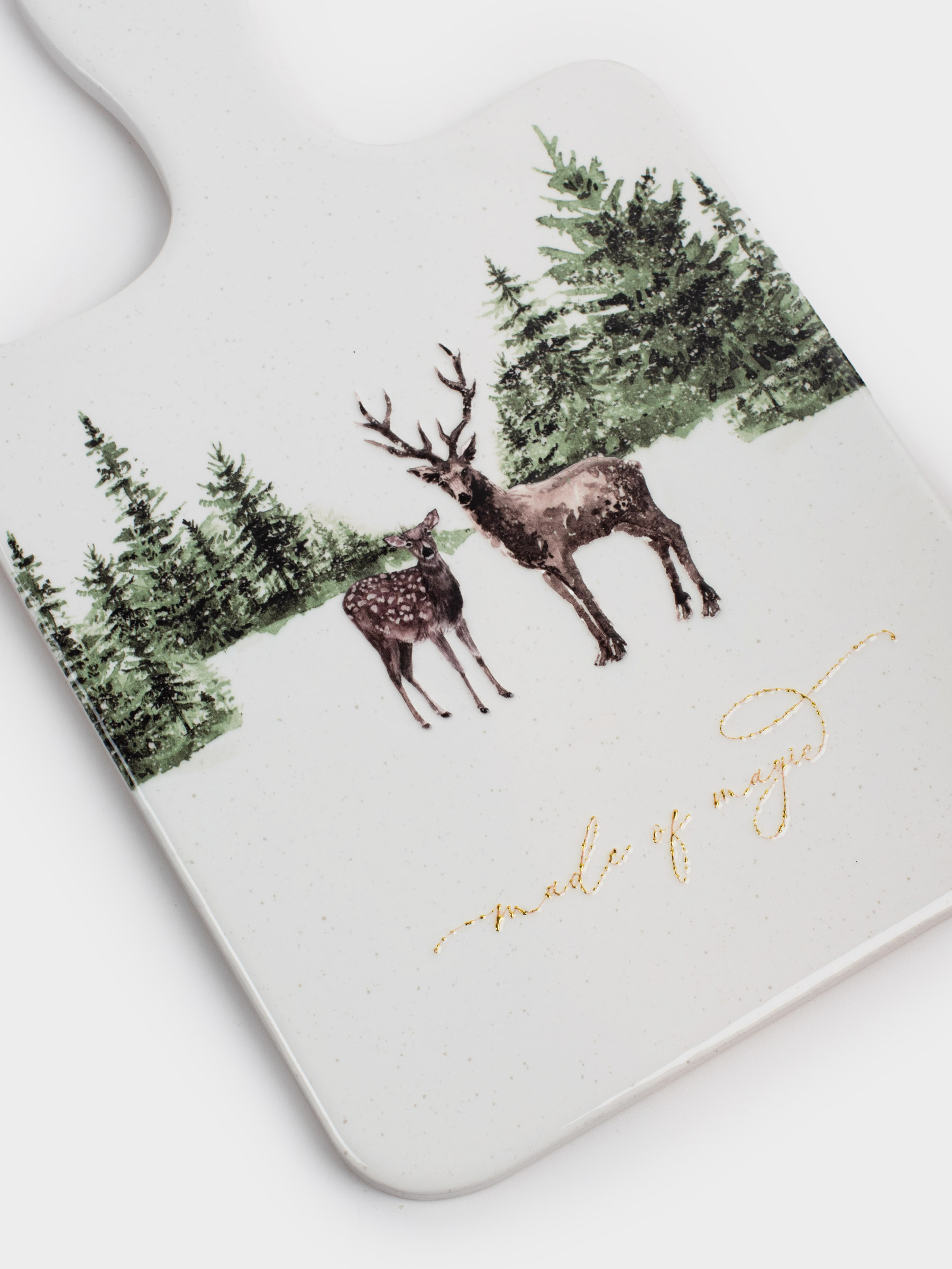 Подставка под горячее, 15x26 см, с ручкой, керамика/пробка, Олень в лесу, Woodland story, image-2