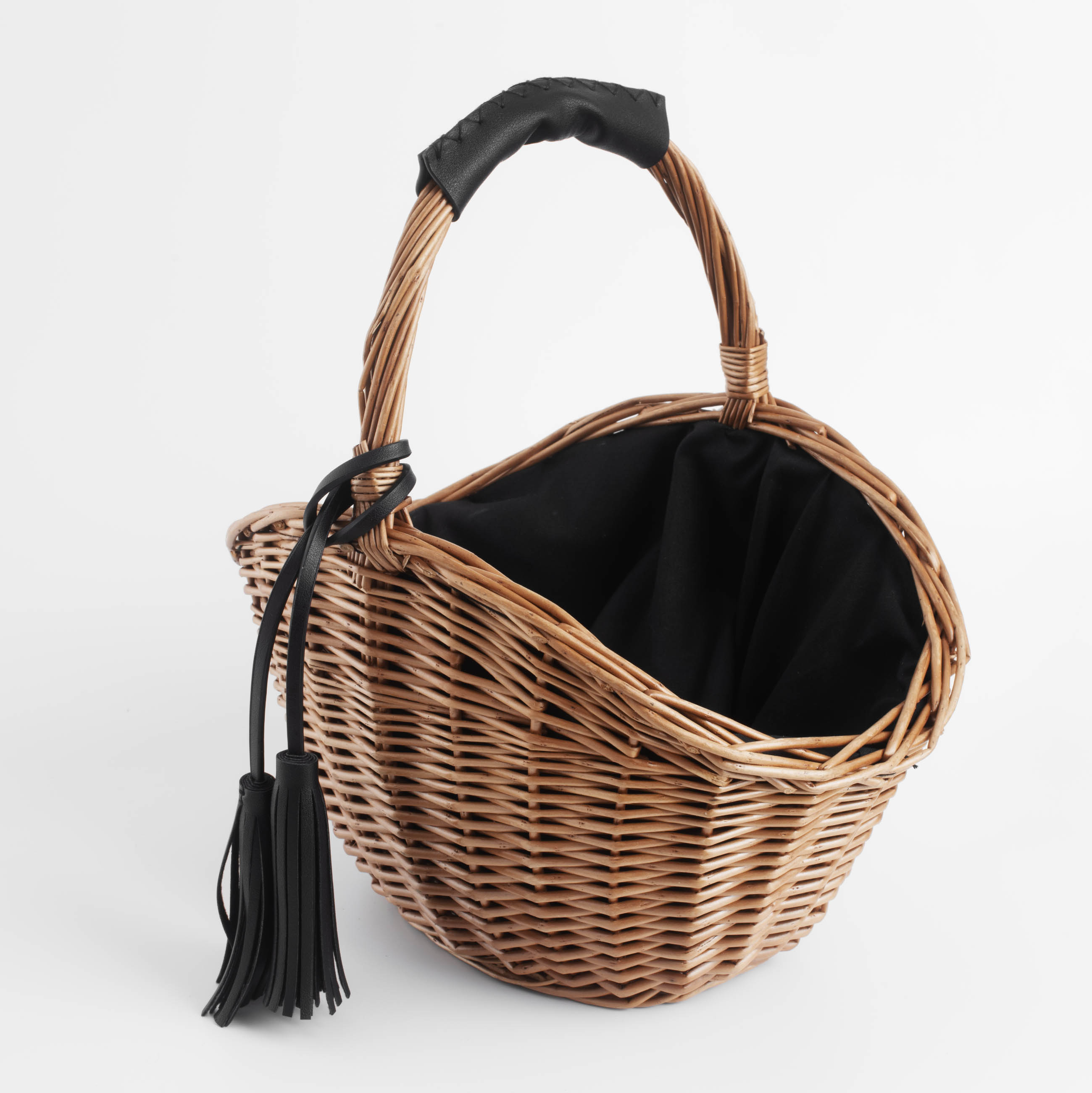 Корзина-сумка, 32 см, ива/полиэстер, бежево-черная, Black style изображение № 2