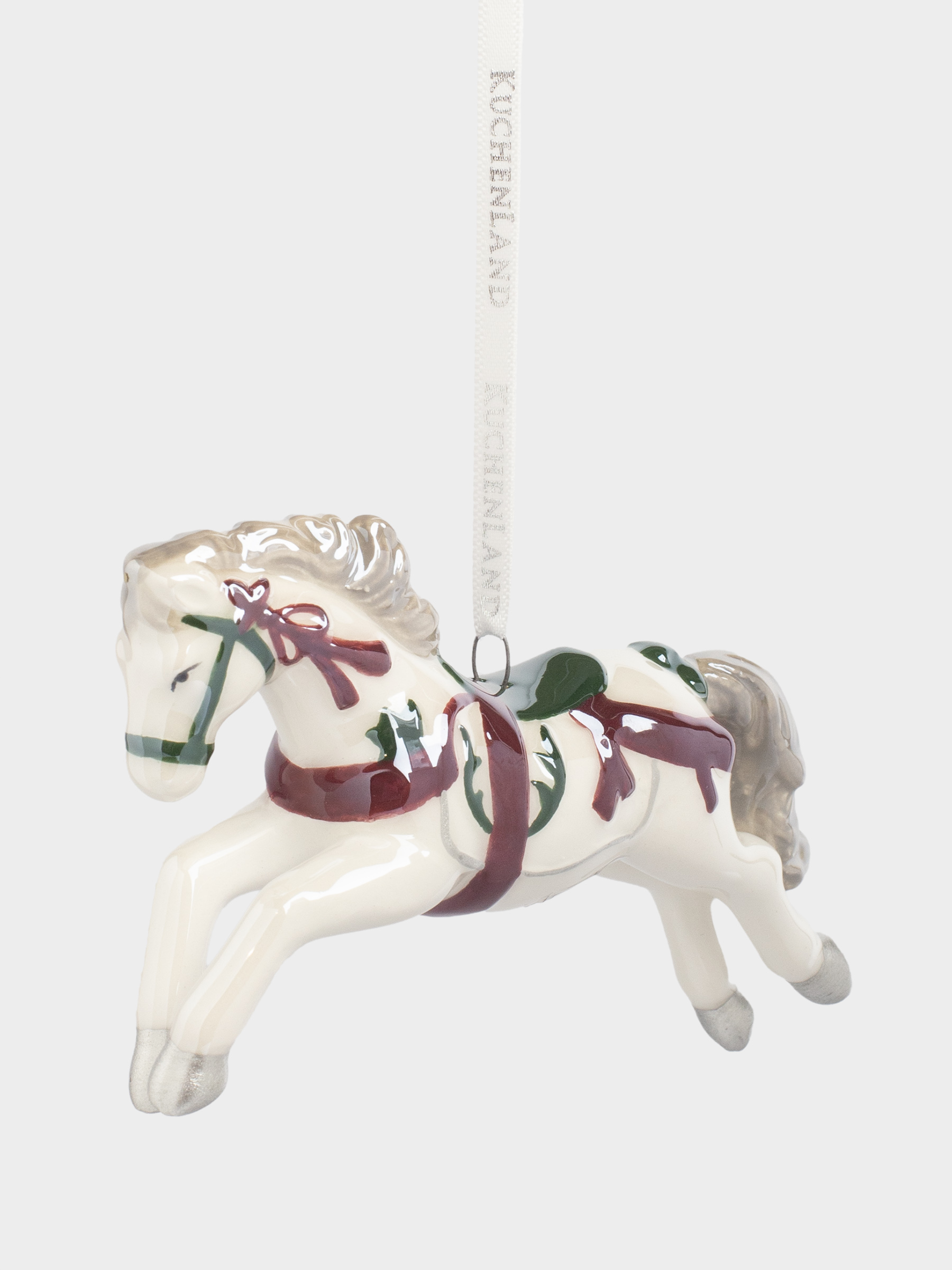 Игрушка елочная, 12 см, керамика, белая, перламутр, Лошадь, Figure christmas, image-1