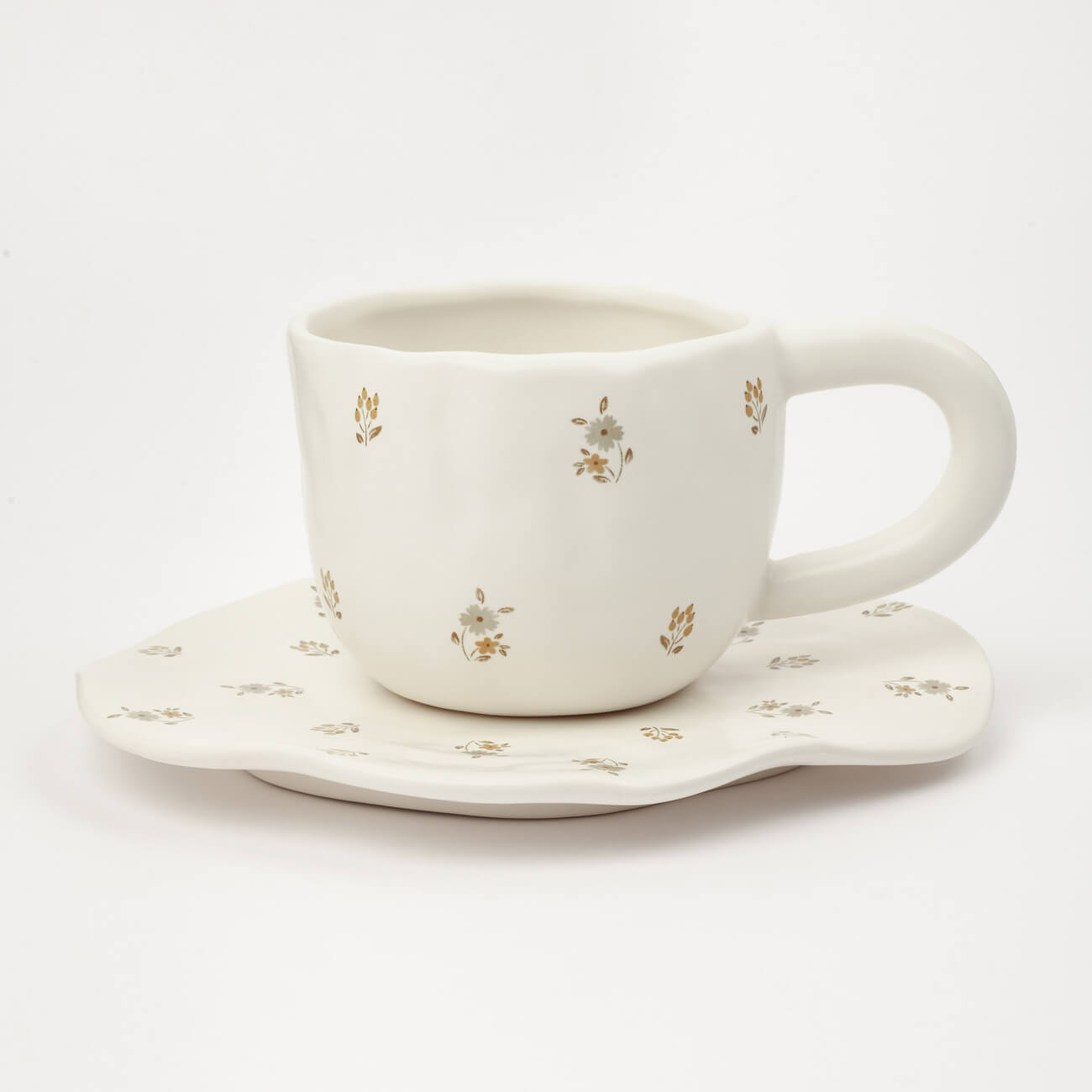 Пара чайная, 1 перс, 2 пр, 360 мл, керамика, молочная, Винтажные цветы, La flore premium gold кофейная пара 6 шт
