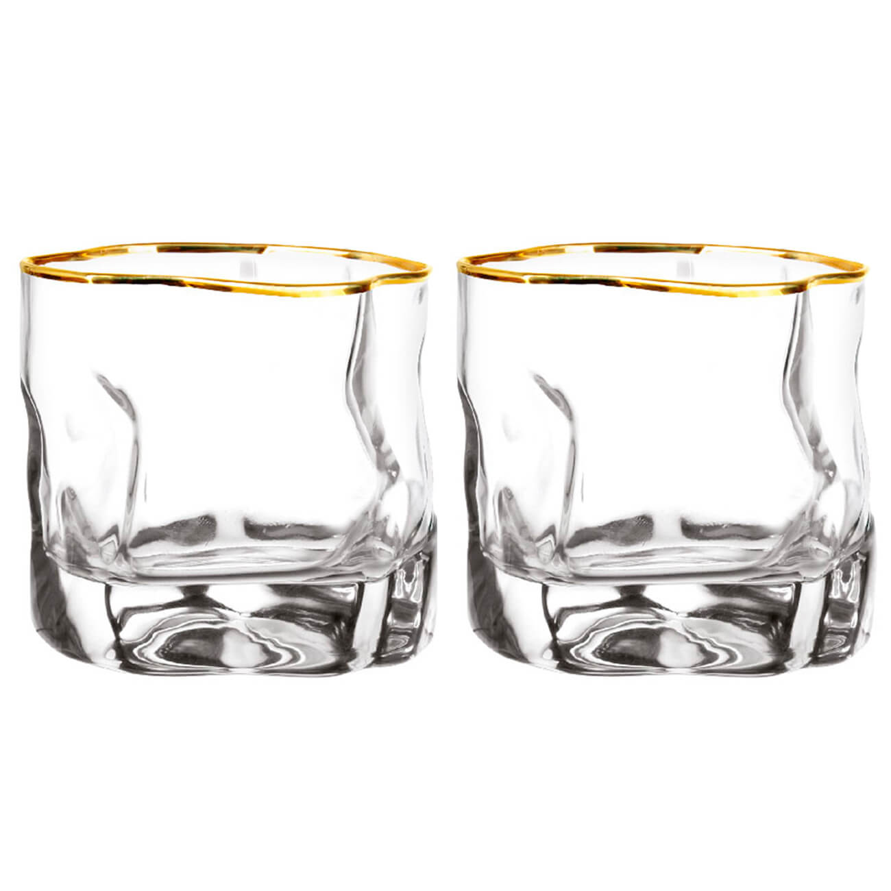 набор стаканов для виски le stelle opium хрустальное стекло 6шт 0 45л lr 013 Стакан для виски, 245 мл, 2 шт, стекло, с золотистым кантом, Slalom gold