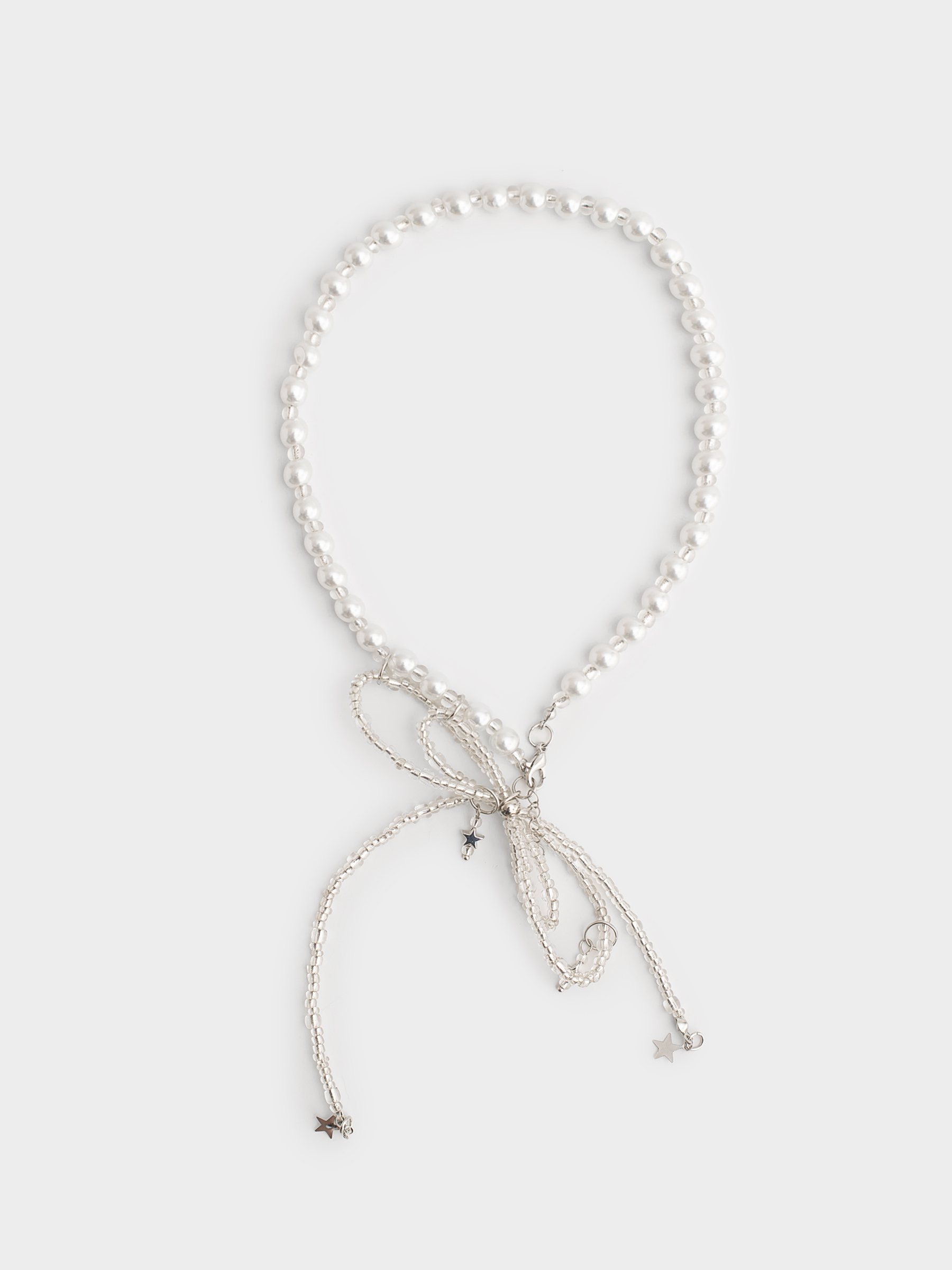 Колье, 52 см, пластик/стразы/металл, серебристое, Бант, Pearl, image-0