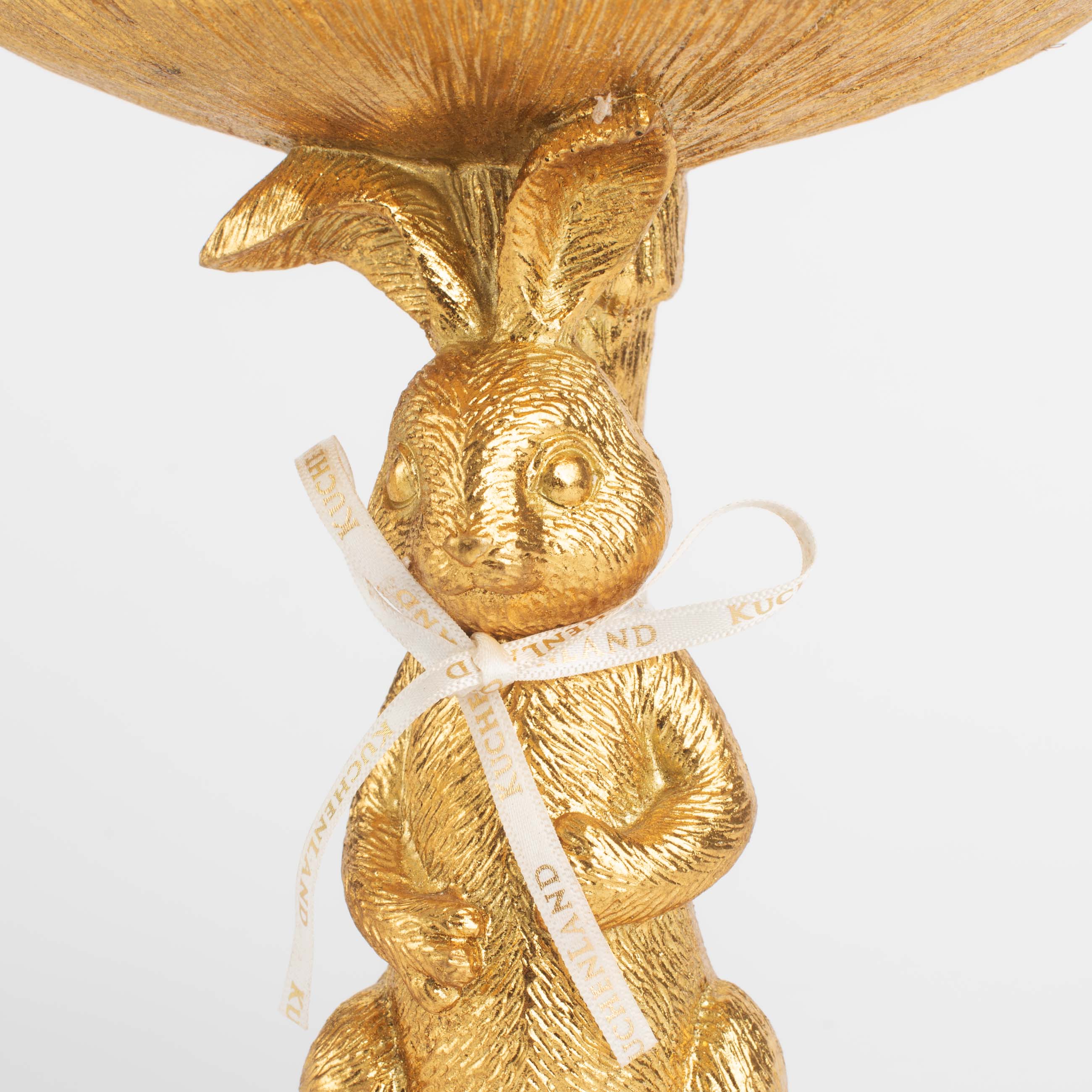 Блюдо декоративное, 18 см, полирезин, золотистое, Кролик под грибом, Easter gold изображение № 5