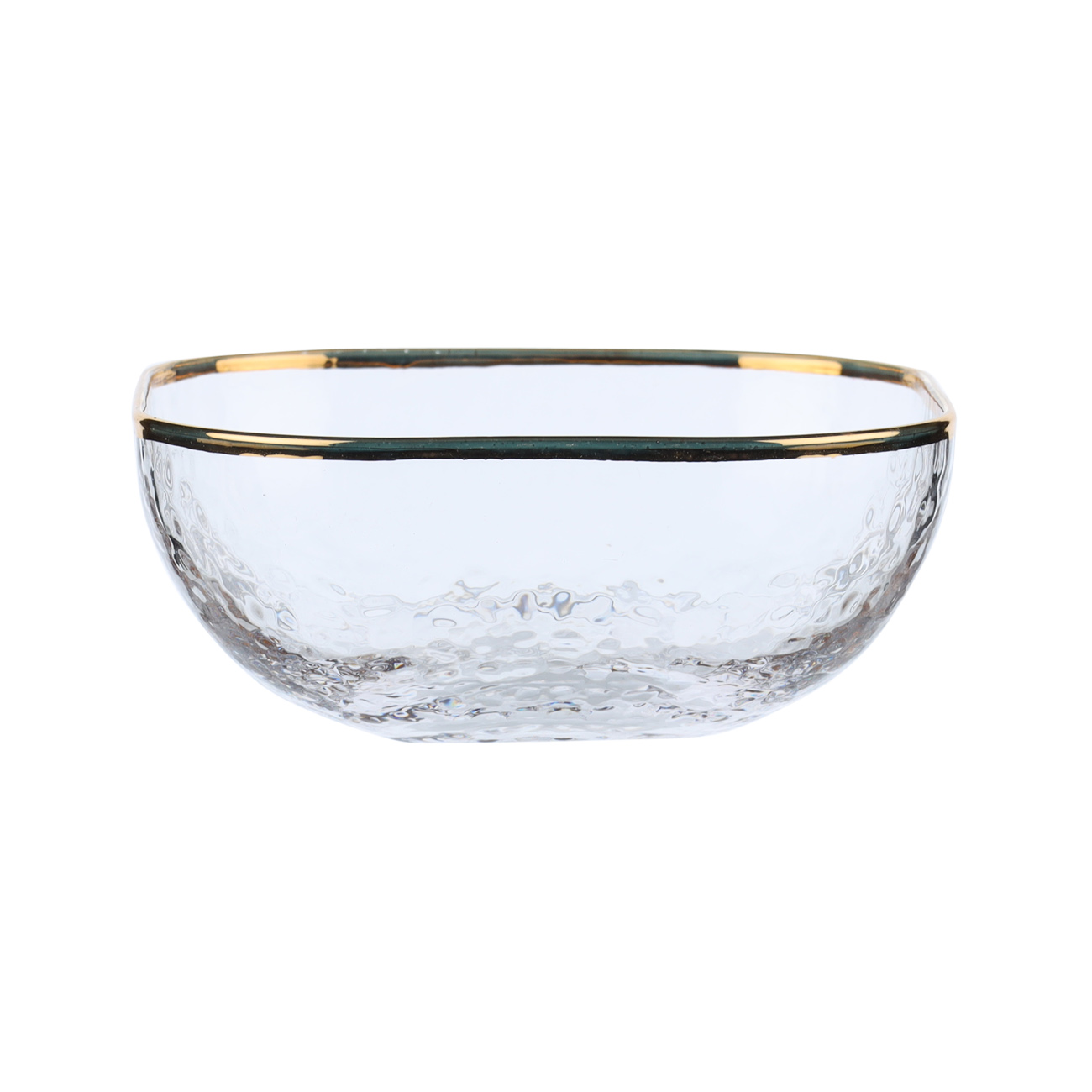 Пиала, 10х4 см, стекло, квадратная, с золотистым кантом, Ripply gold, image-0