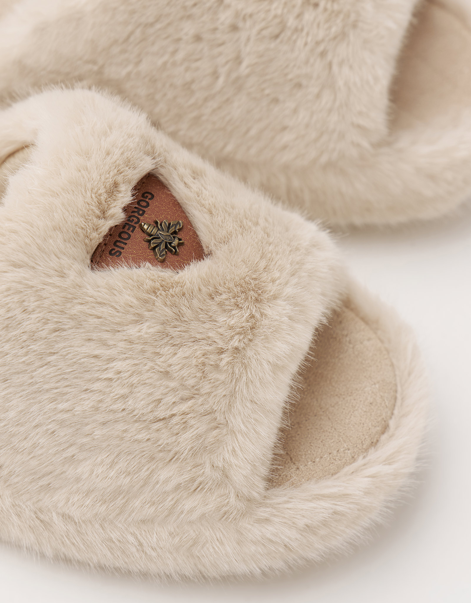 Тапочки женские, домашние, искусственный мех/замша, бежево-оранжевые, Пчела, Shaggy, image-3