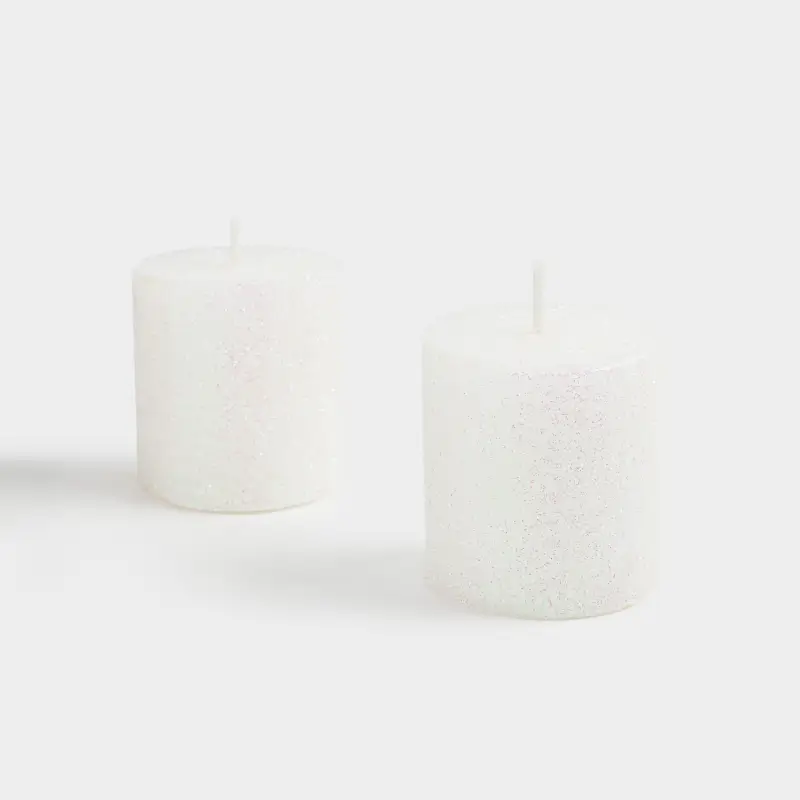 Свеча, 6 см, 2 шт, цилиндрическая, с блестками, белая, Sparkly candle, image-0