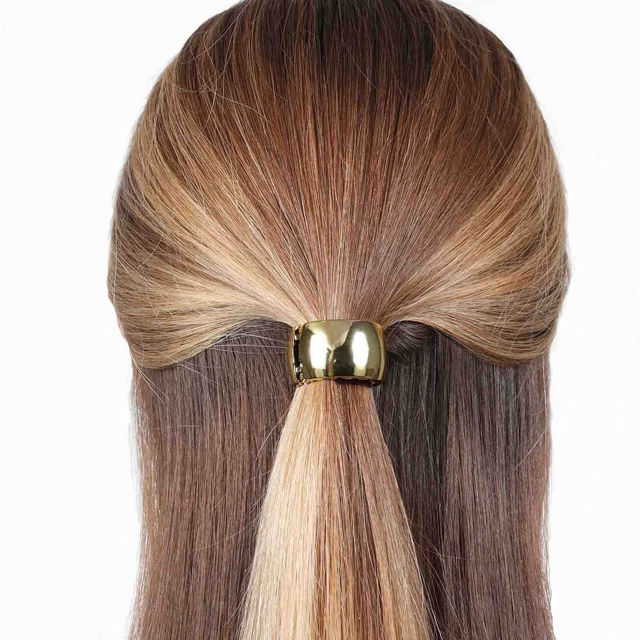 Резинка для волос, 5 см, с кольцом-зажимом, пластик, золотистая, Кольцо, Hairstyle ободок для волос детский