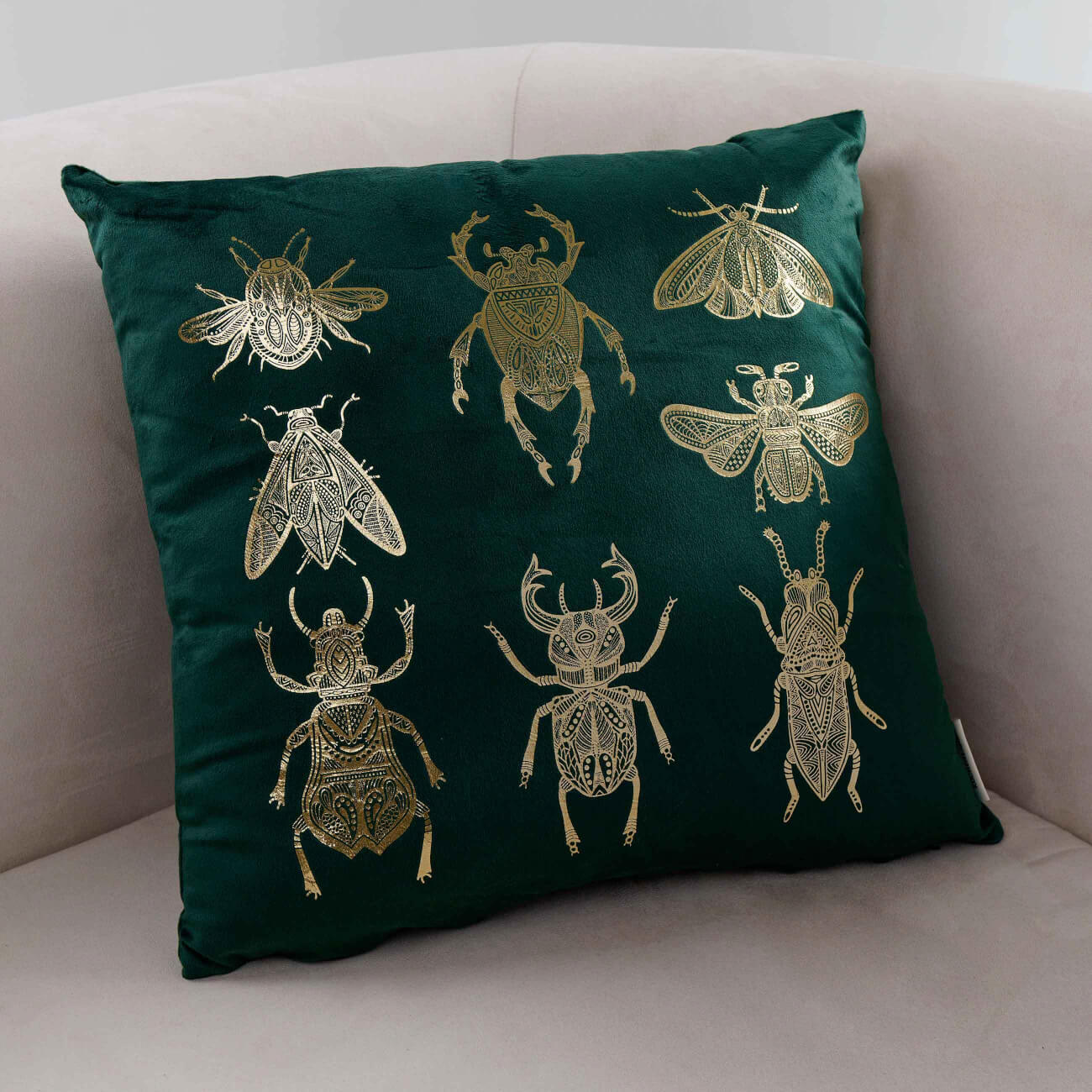 

Подушка декоративная, 45х45 см, вельвет, зеленая, Жуки, Bugs