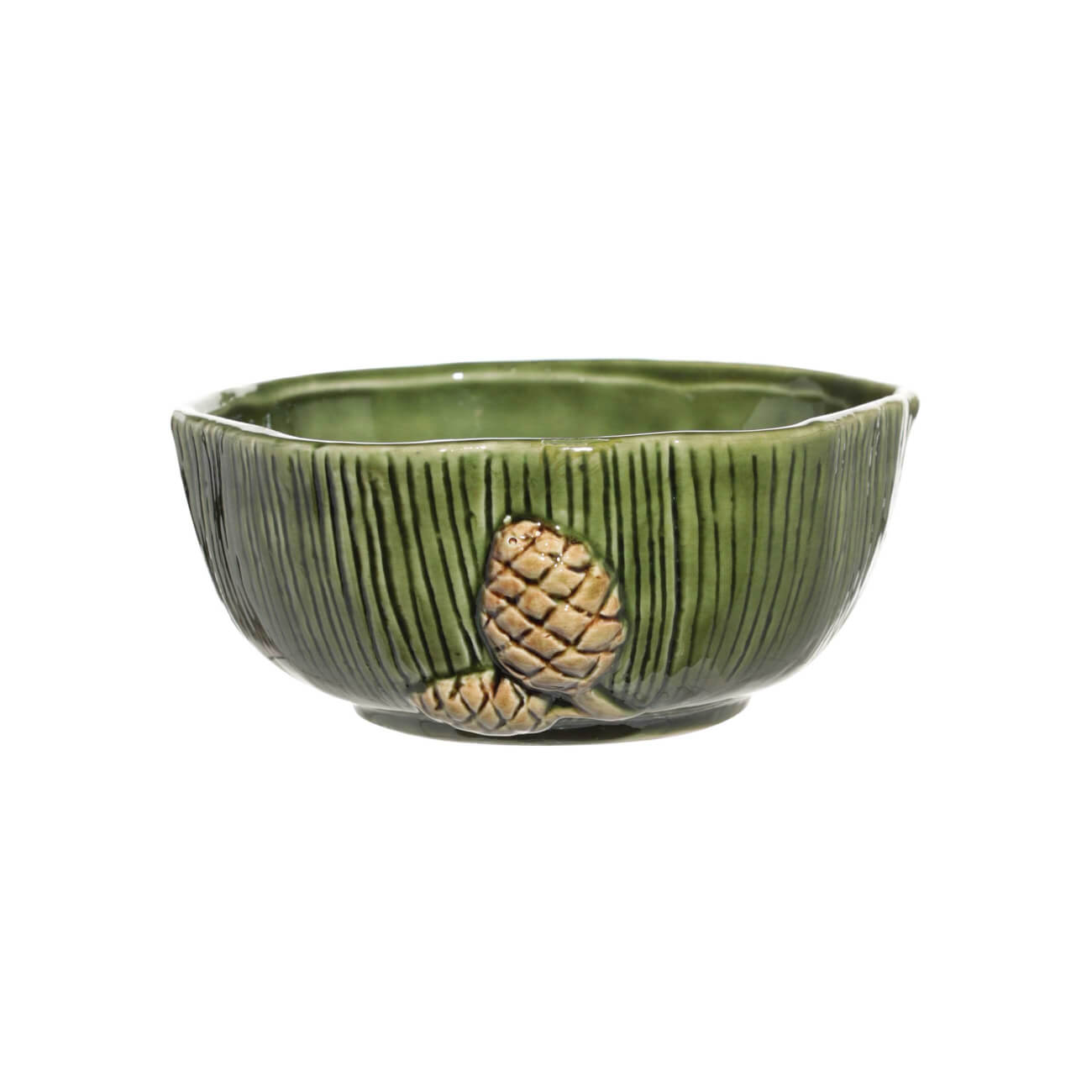 Салатник, 15х6 см, керамика, зеленый, Шишки на листе, Fir cone