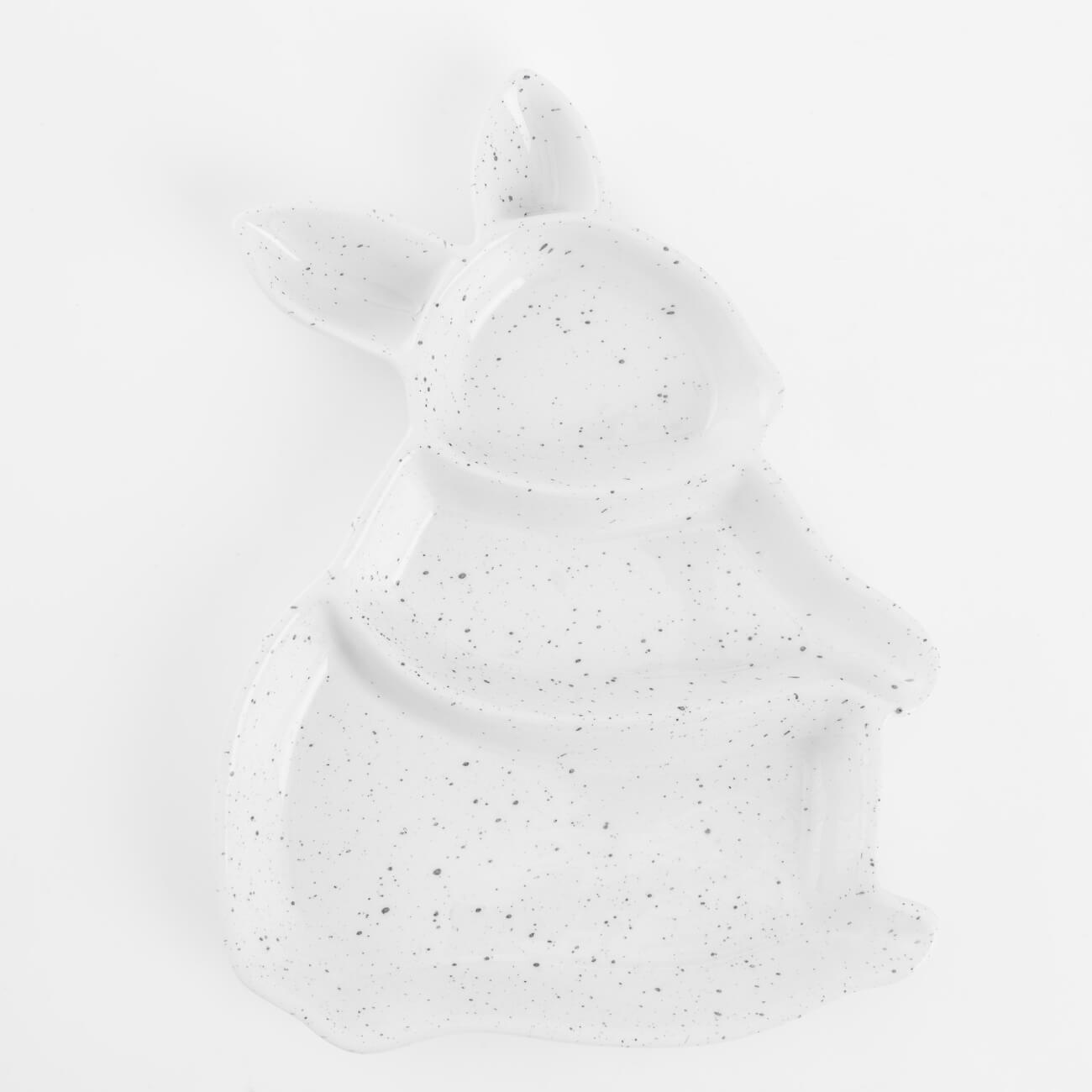 статуэтка 18 см керамика молочная кролик сидит easter blooming Менажница, 26х19 см, 3 отд, керамика, молочная, в крапинку, Кролик, Natural Easter