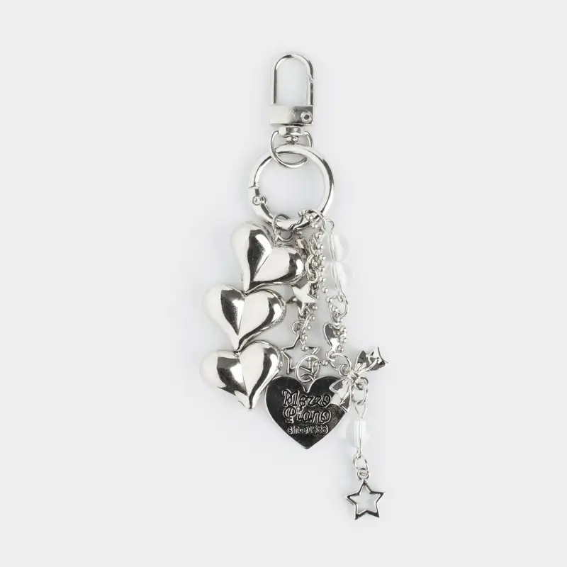 Брелок, 12 см, пластик/металл, серебристый, Три сердца, Jewelry heart
