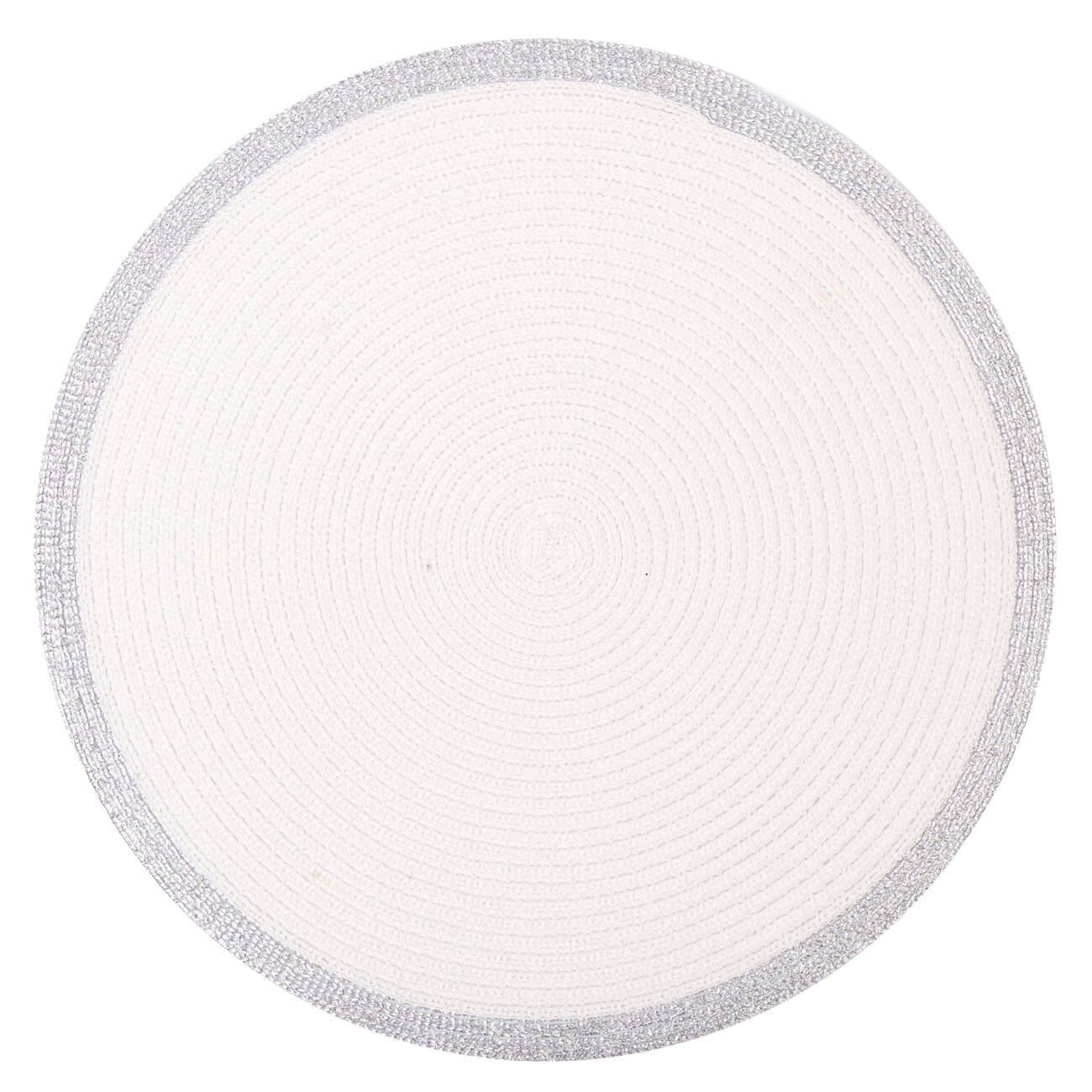 Салфетка под приборы, 38 см, полиэстер, круглая, белая, Серебристая кайма, Rotary rim изображение № 1