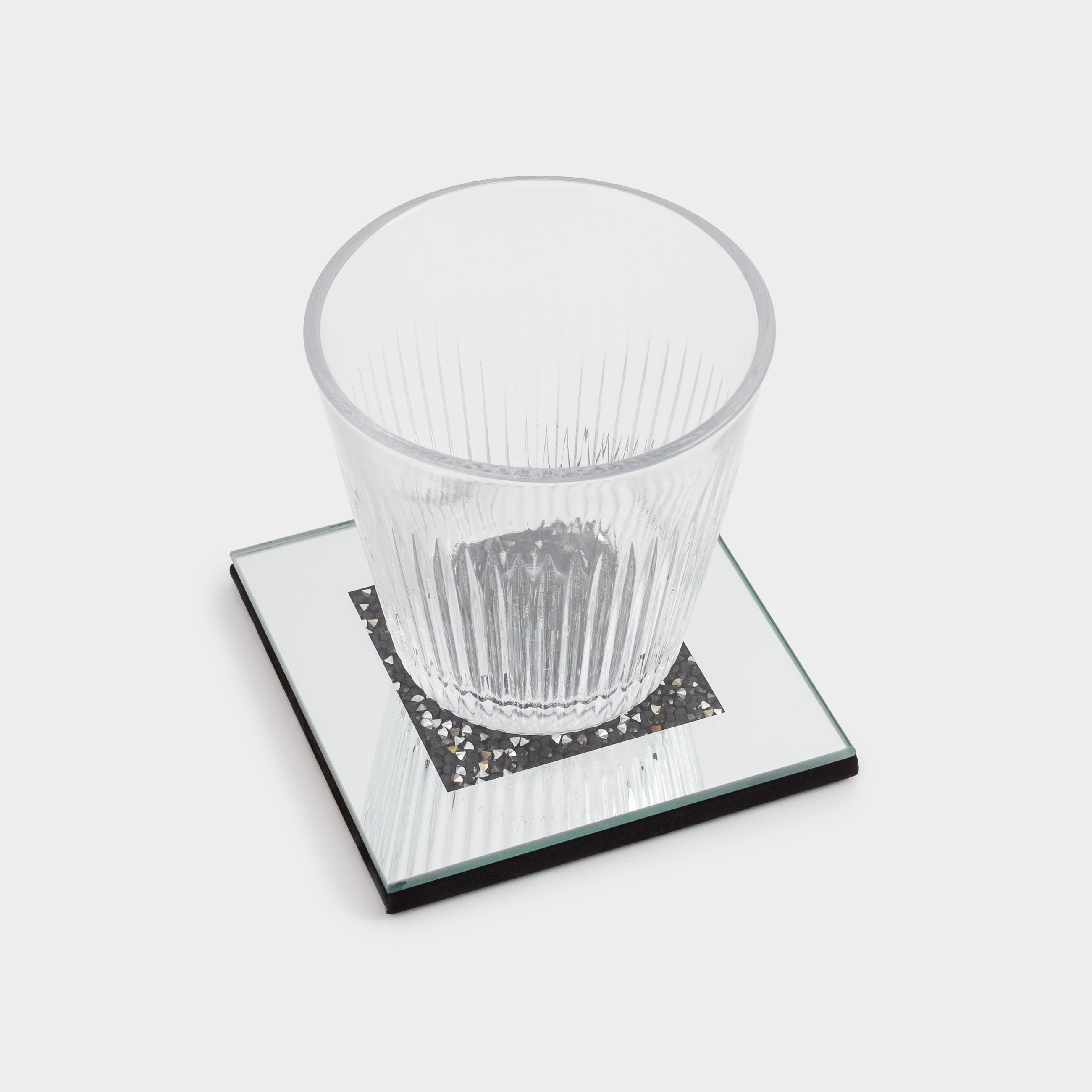 Подставка под кружку, 10 см, стекло, квадратная, зеркальная, Черные кристаллы, Glossy crystal, image-4