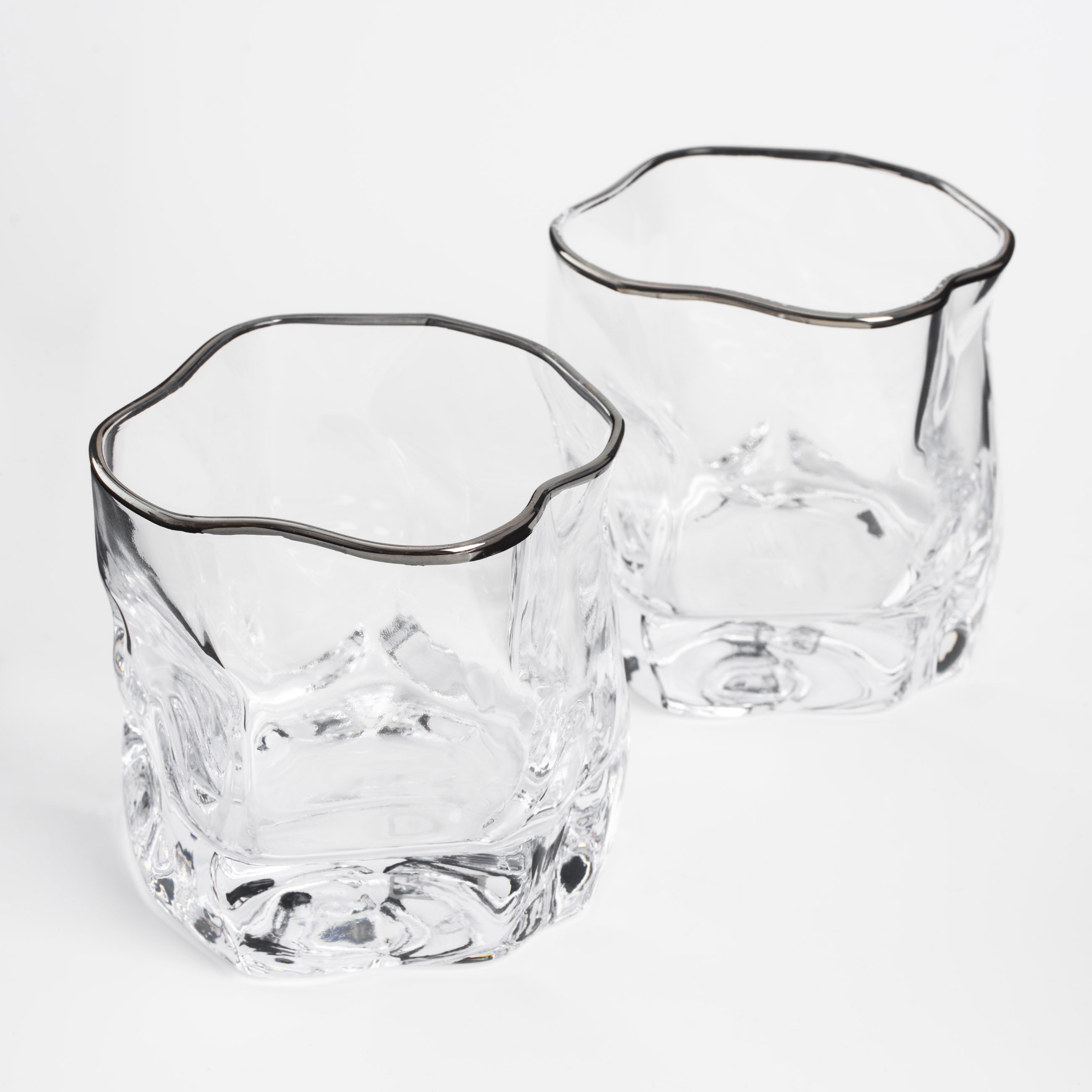 Стакан для виски, 8 см, 245 мл, 2 шт, стекло, с серебристым кантом, Slalom silver, image-1