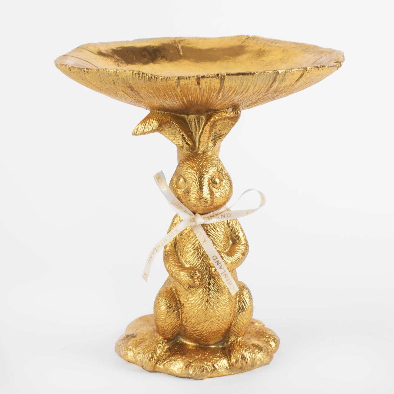 Блюдо декоративное, 18 см, полирезин, золотистое, Кролик под грибом, Easter gold изображение № 1