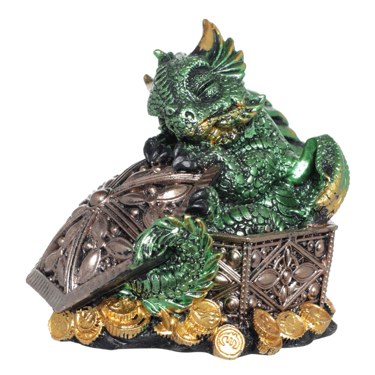 

Статуэтка, 10 см, полирезин, зеленая радужная, Дракон на сундуке, Dragon blu