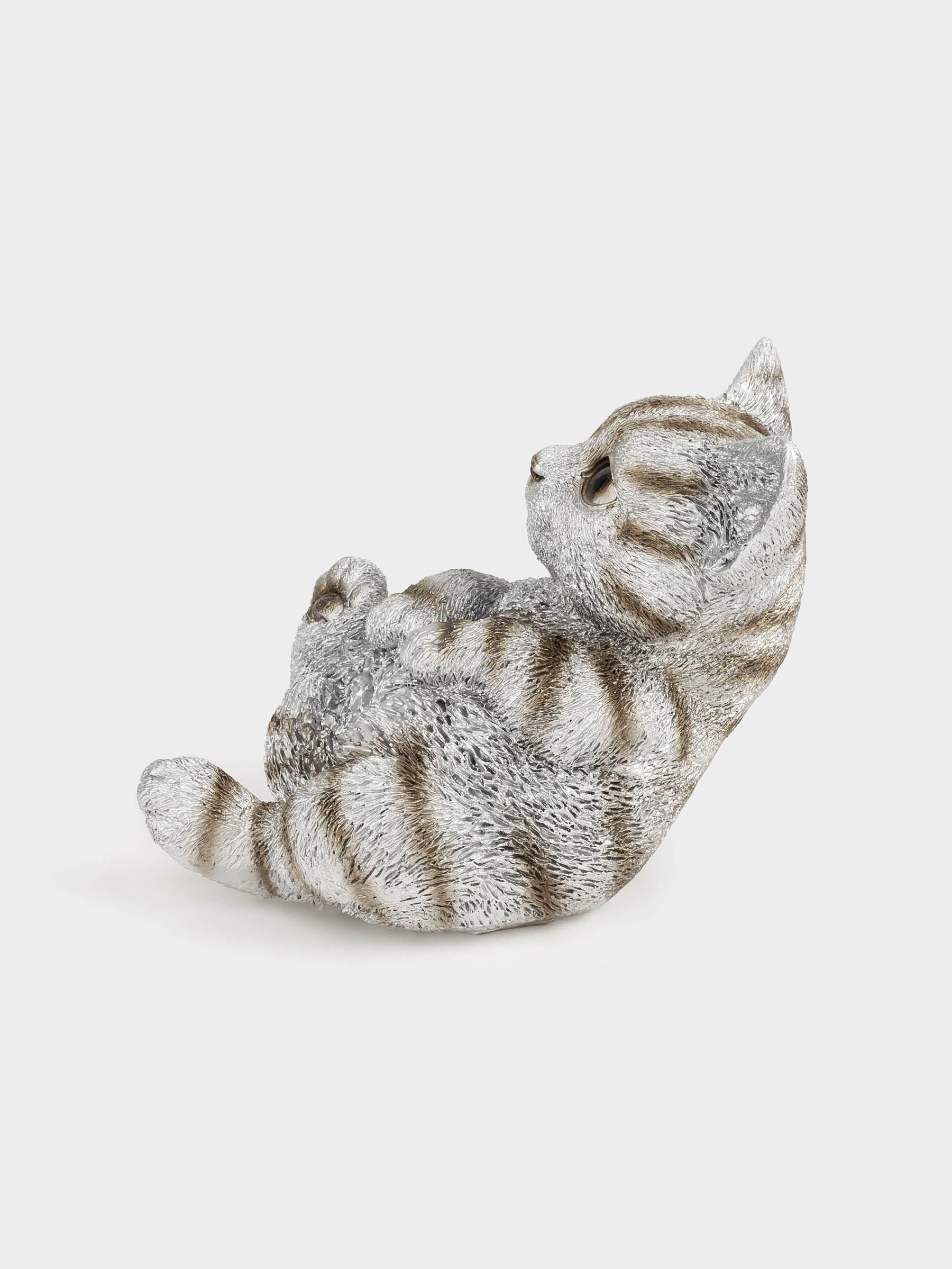 Статуэтка, 12 см, полирезин, серебристая, Котенок лежит, Cat, image-5