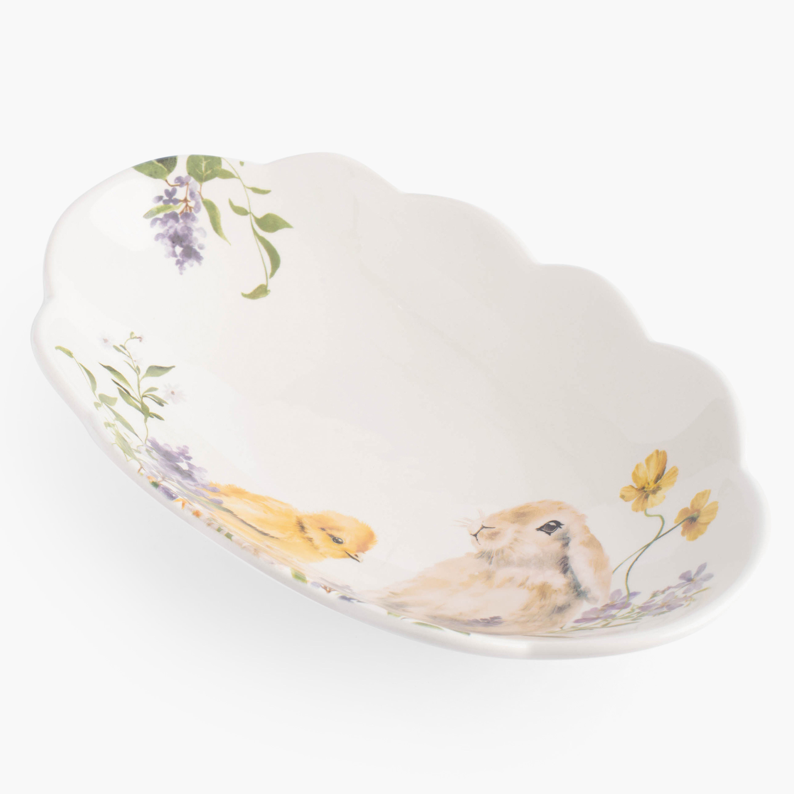 Блюдо, 31х18 см, керамика, овальное, белое, Кролик и цыпленок в цветах, Easter изображение № 3