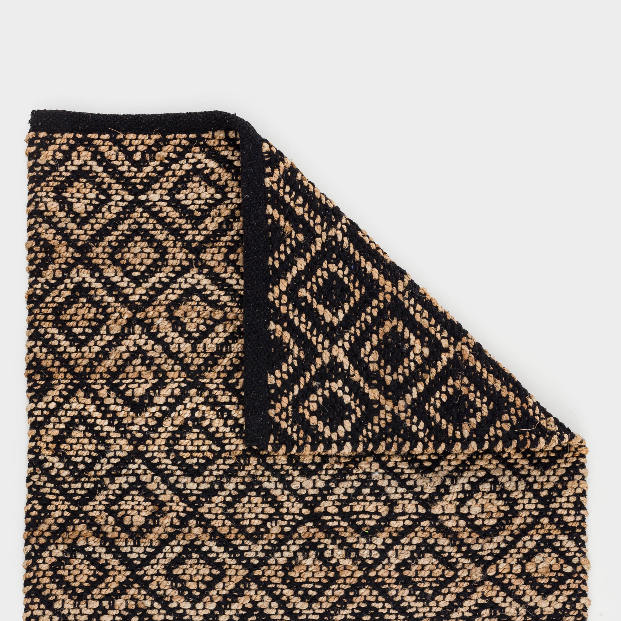 Коврик, 60х100 см, джут/хлопок, песочный/черный, Ромбы, Jute