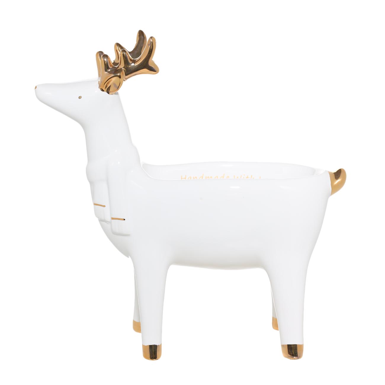

Конфетница, 19х16 см, керамика, бело-золотая, Олень в шарфе, Winter deer