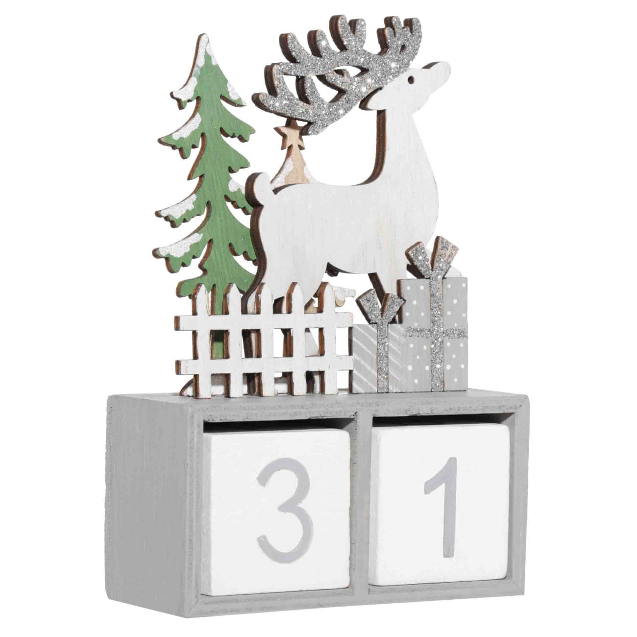 

Календарь настольный, 10х15 см, с кубиками, дерево, серый, Олень, Figure wood