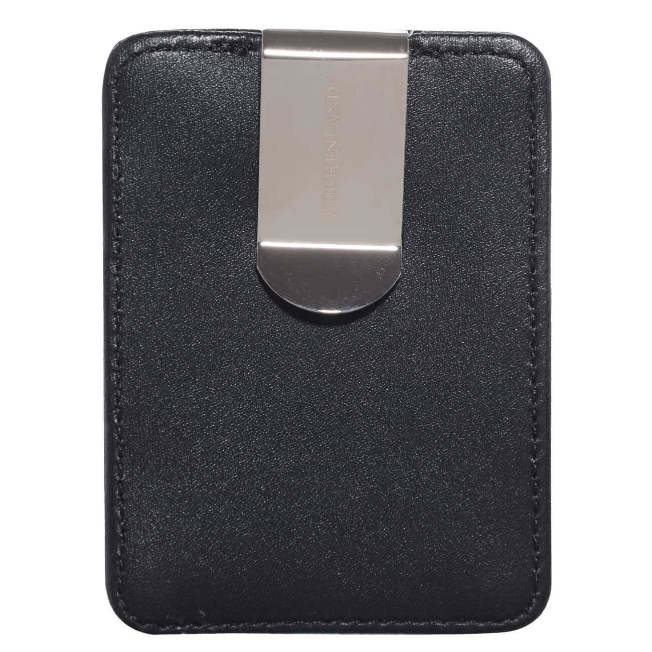 

Зажим для денег, 6х9 см, с отделением для карт, полиуретан/металл, черный, Laconic