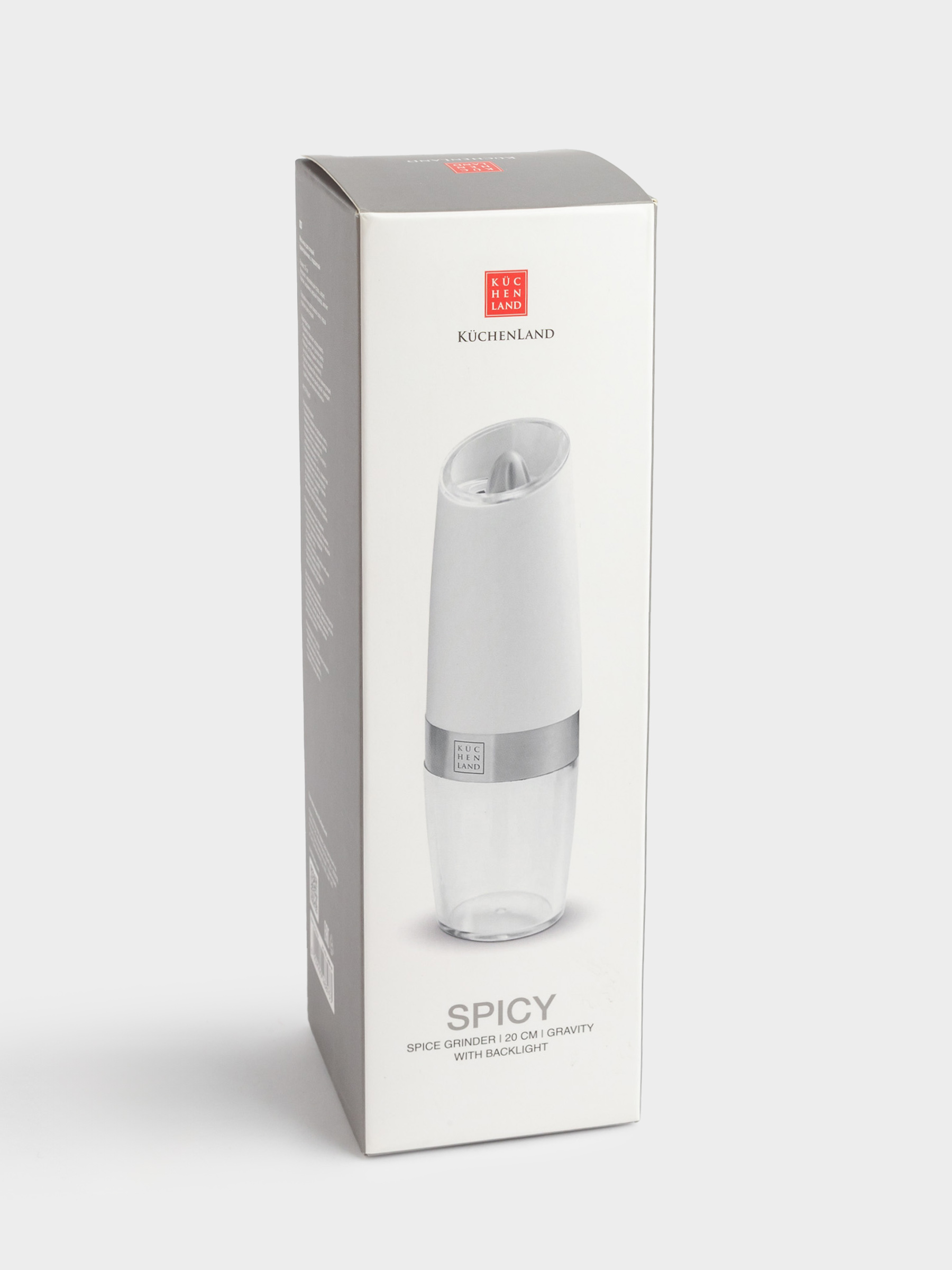 Мельница для специй, 20 см, гравитационная, пластик/акрил, LED W, белая, Spicy, image-6