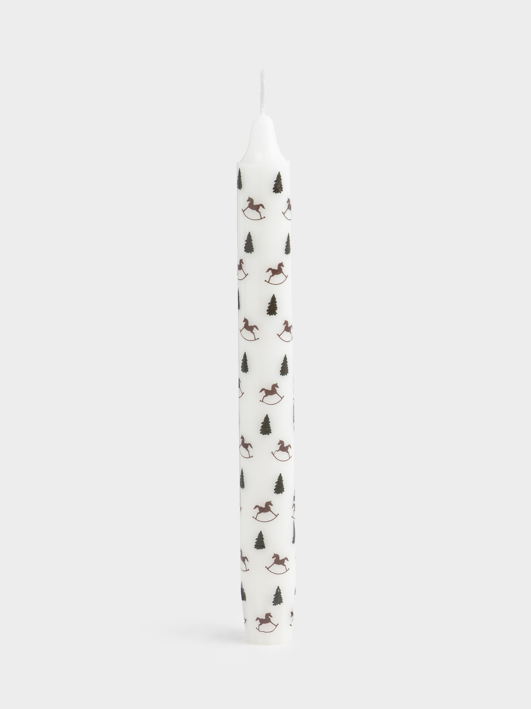Свеча, 20 см, тонкая, белая, Лошадки и елки, Print candle, image-0