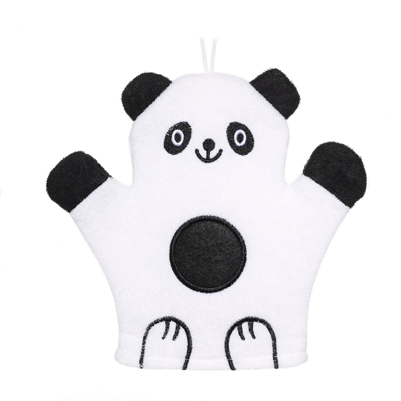 Мочалка-варежка для мытья тела, 20х20 см, детская, полиэстер, черно-белая, Панда, Panda