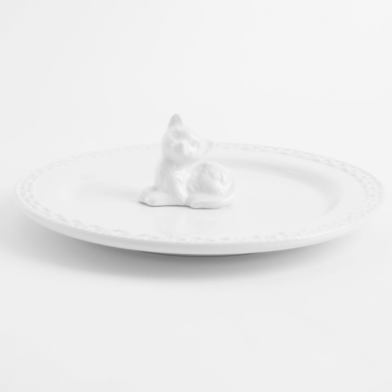 Блюдо, 20 см, керамика, белое, Кот, Kitten блюдо 26 см керамика круглое зеленое шишки на листе fir cone