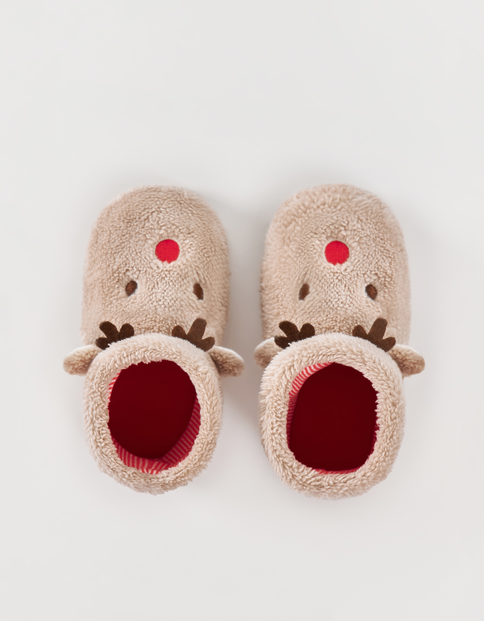 Тапочки детские, домашние, высокие, флис/полиэстер, бежевые, Reindeer, image-1