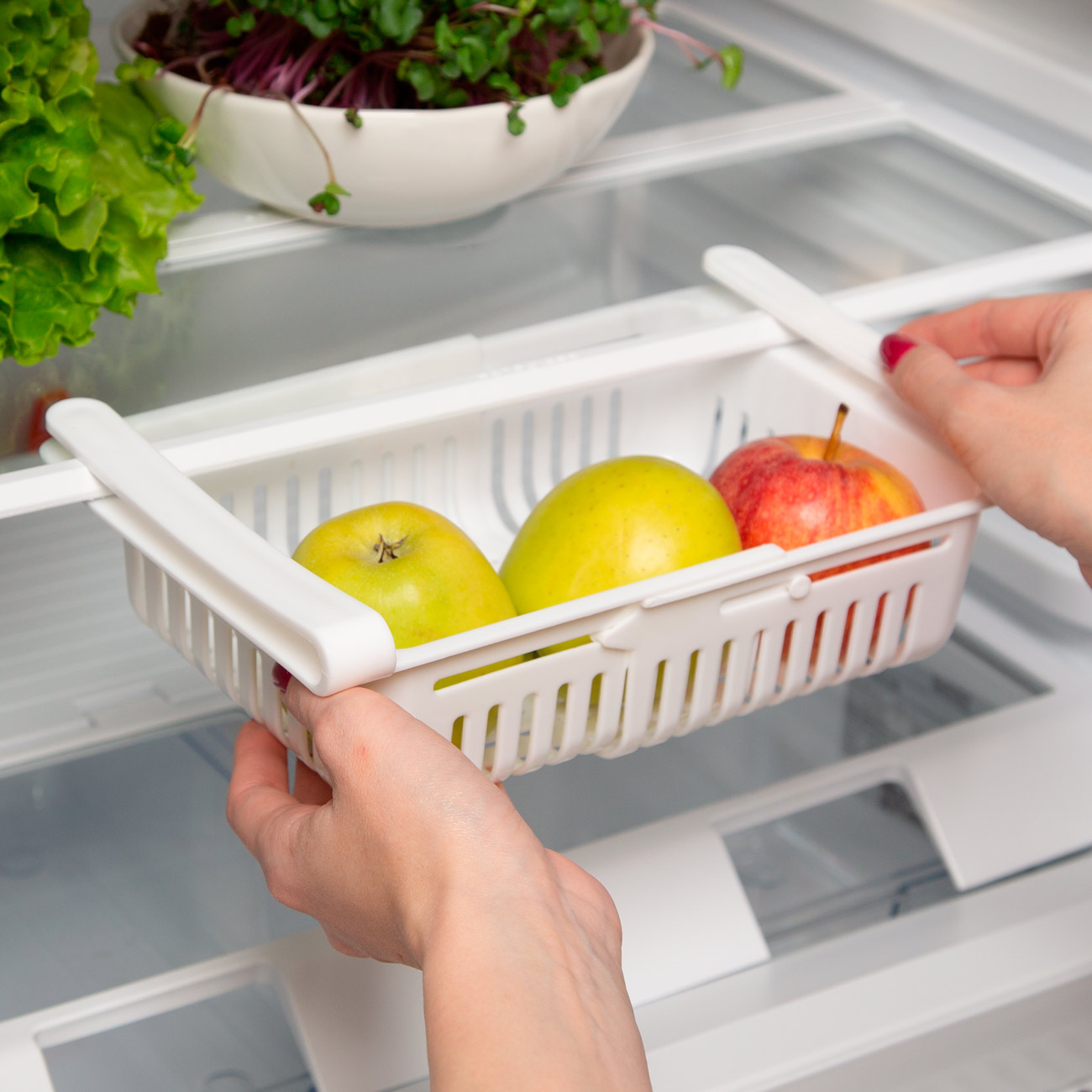 Полка-органайзер для холодильника, 20х16 см, подвесная, раздвижная, пластик, белая, Compact