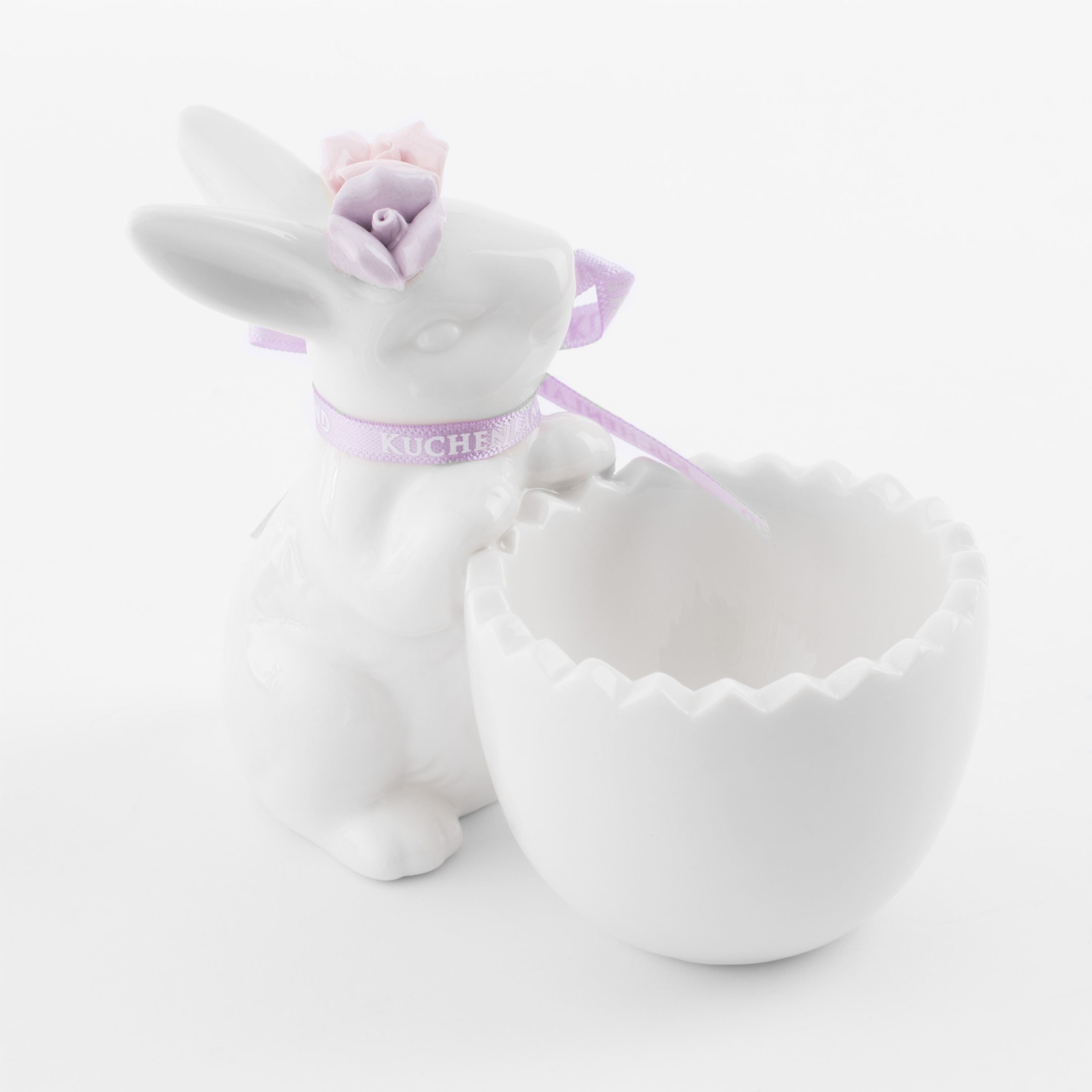 Подставка для яйца, 11 см, фарфор P, белая, Кролик в цветочном венке, Pure Easter изображение № 3