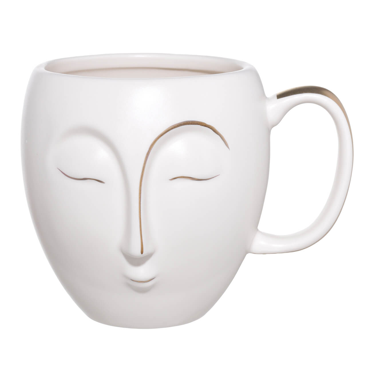 

Кружка, 680 мл, керамика, молочно-золотистая, Лицо, Face