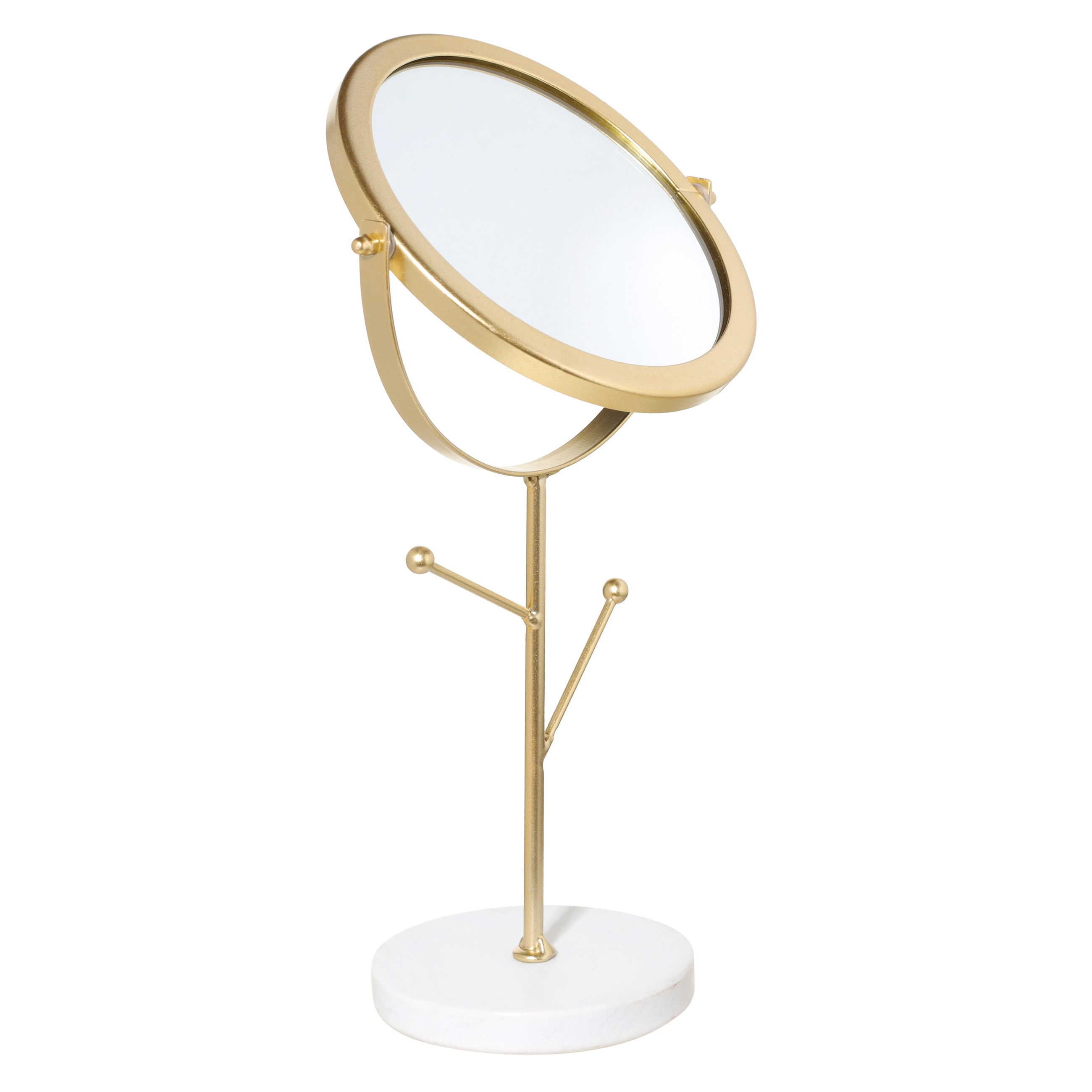 Зеркало настольное, 30 см, на ножке, с держателями для украшений, металл, золотистое, Maniera изображение № 3