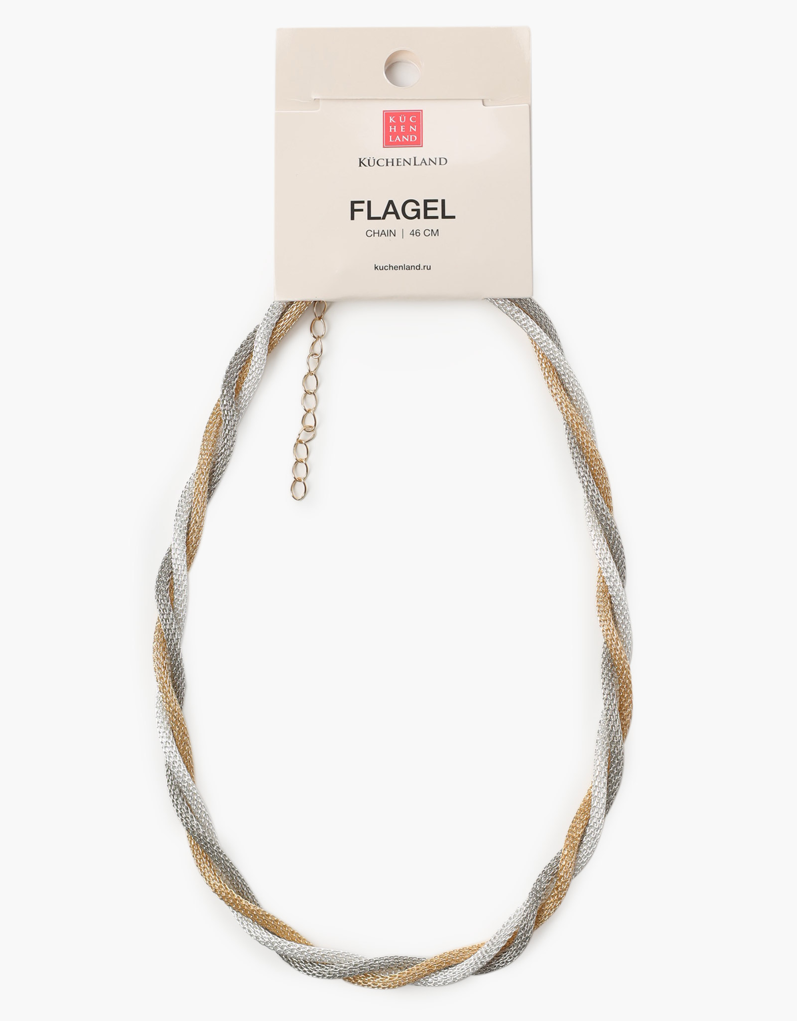 Цепочка, 46 см, тройная, металл, золотисто-серебристая, Жгут, Flagel, image-3