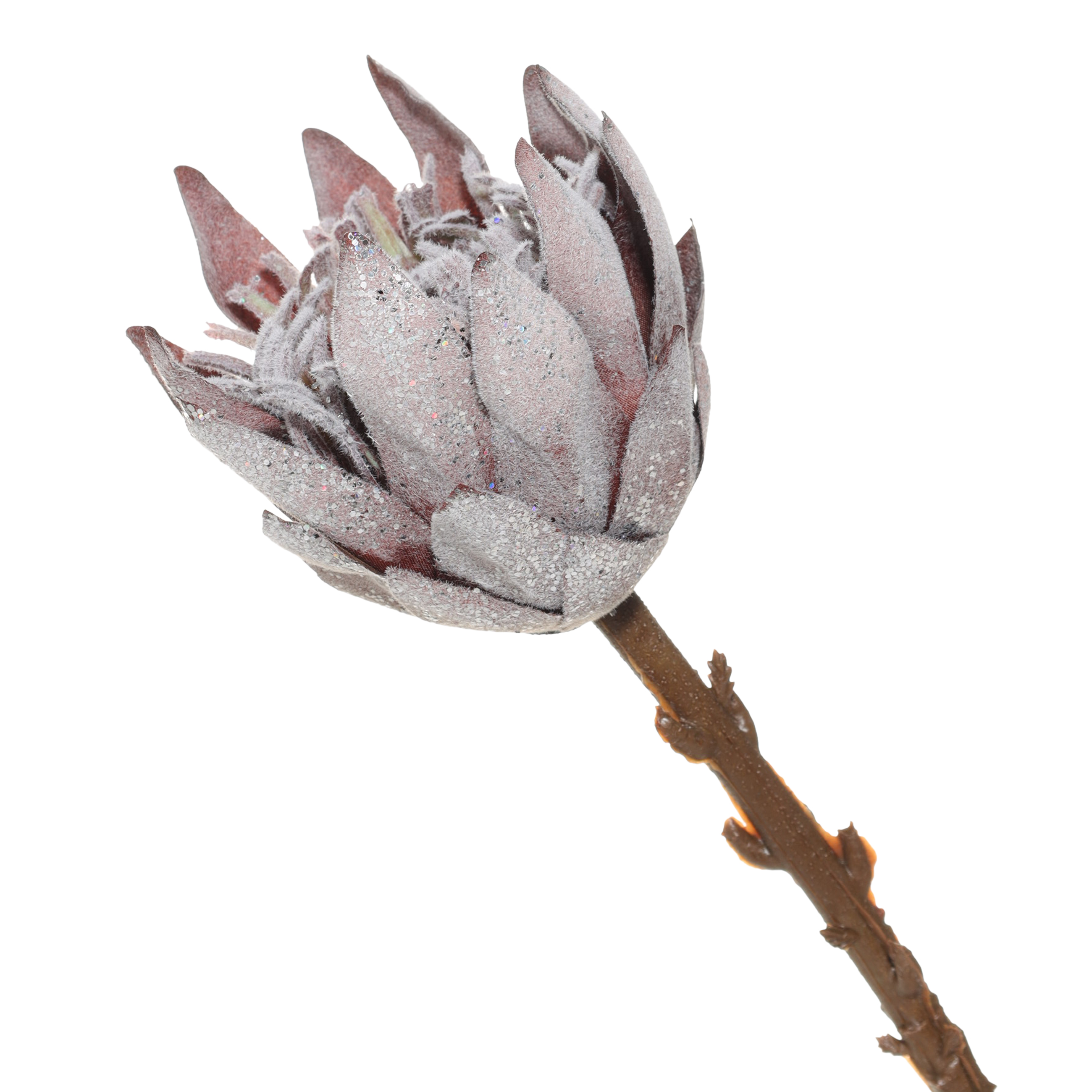 Цветок искусственный, 50 см, ПВХ/пенопласт, серый, Протея в блестках, Royal flower изображение № 2