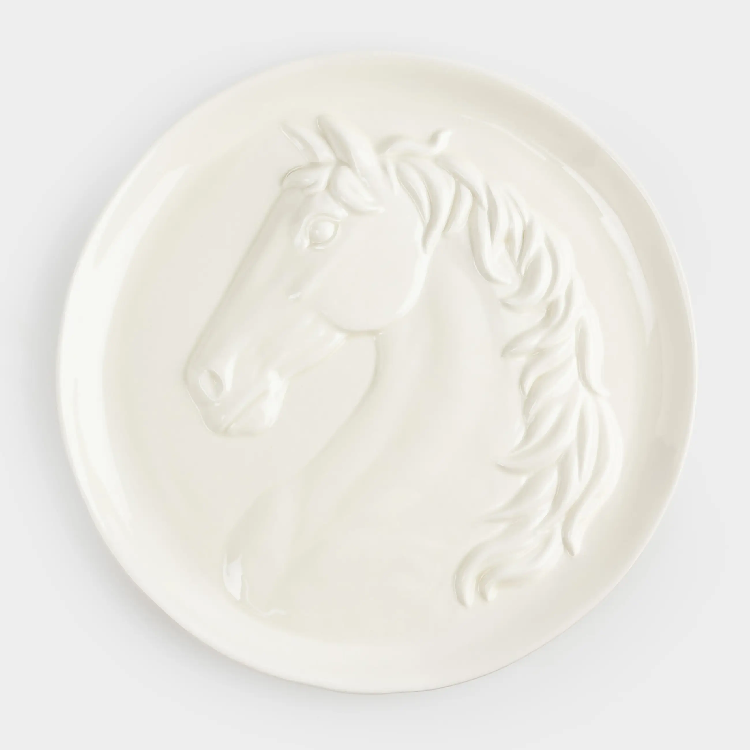 Блюдо, 24 см, керамика, молочное, Конь, Horse pattern