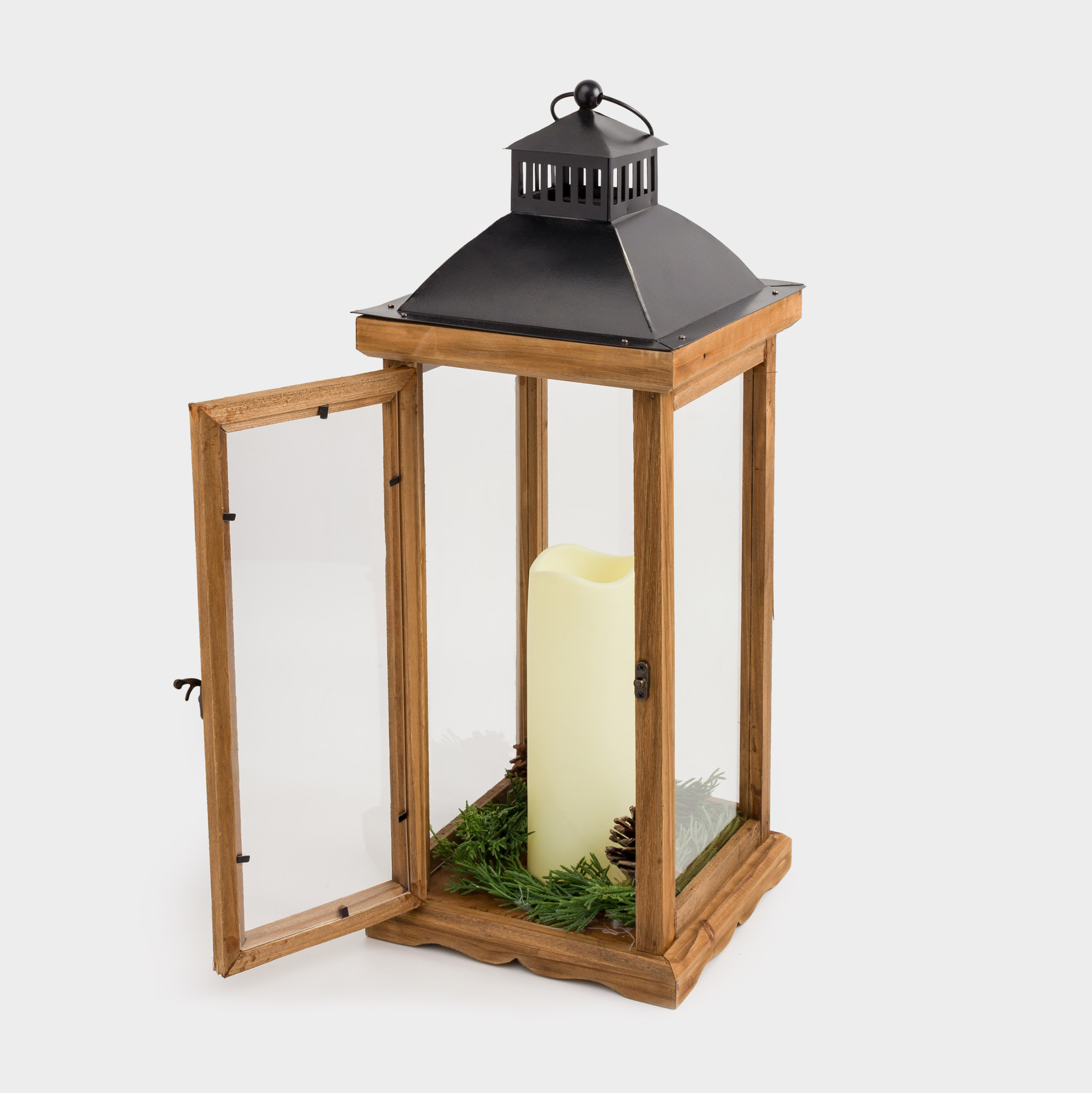 Светильник декоративный, 55 см, МДФ, Фонарь со свечой, Wood style, image-2